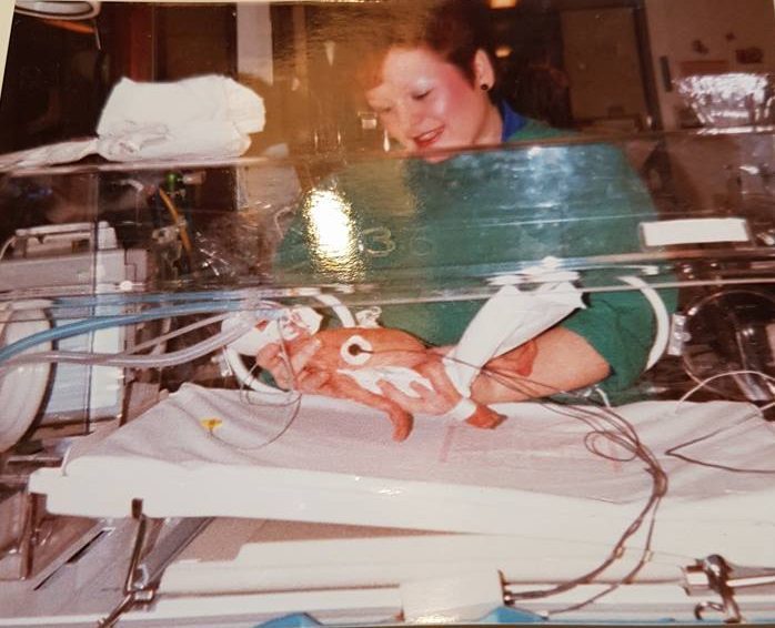 Sandra with baby Gavin when he was born in 1987.