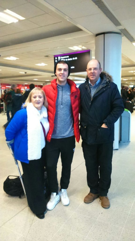 Calum with mum Ingrid and dad Keith before he left for America