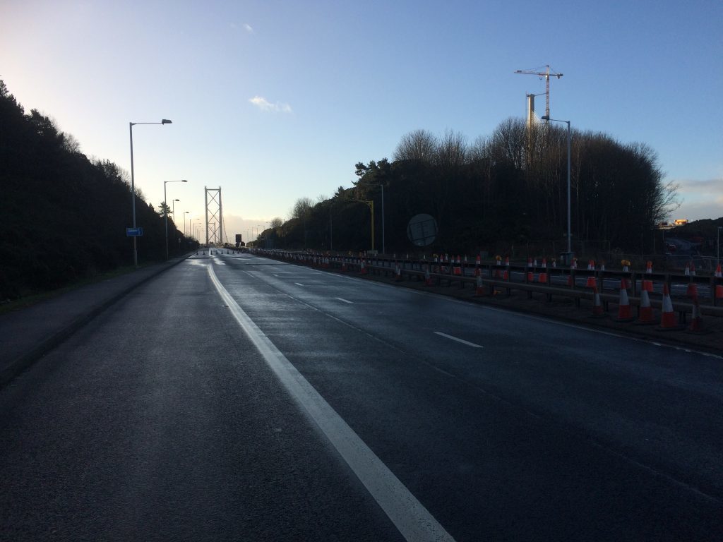 Deserted roads that would normally carry thousands of vehicles at morning rush-hour.