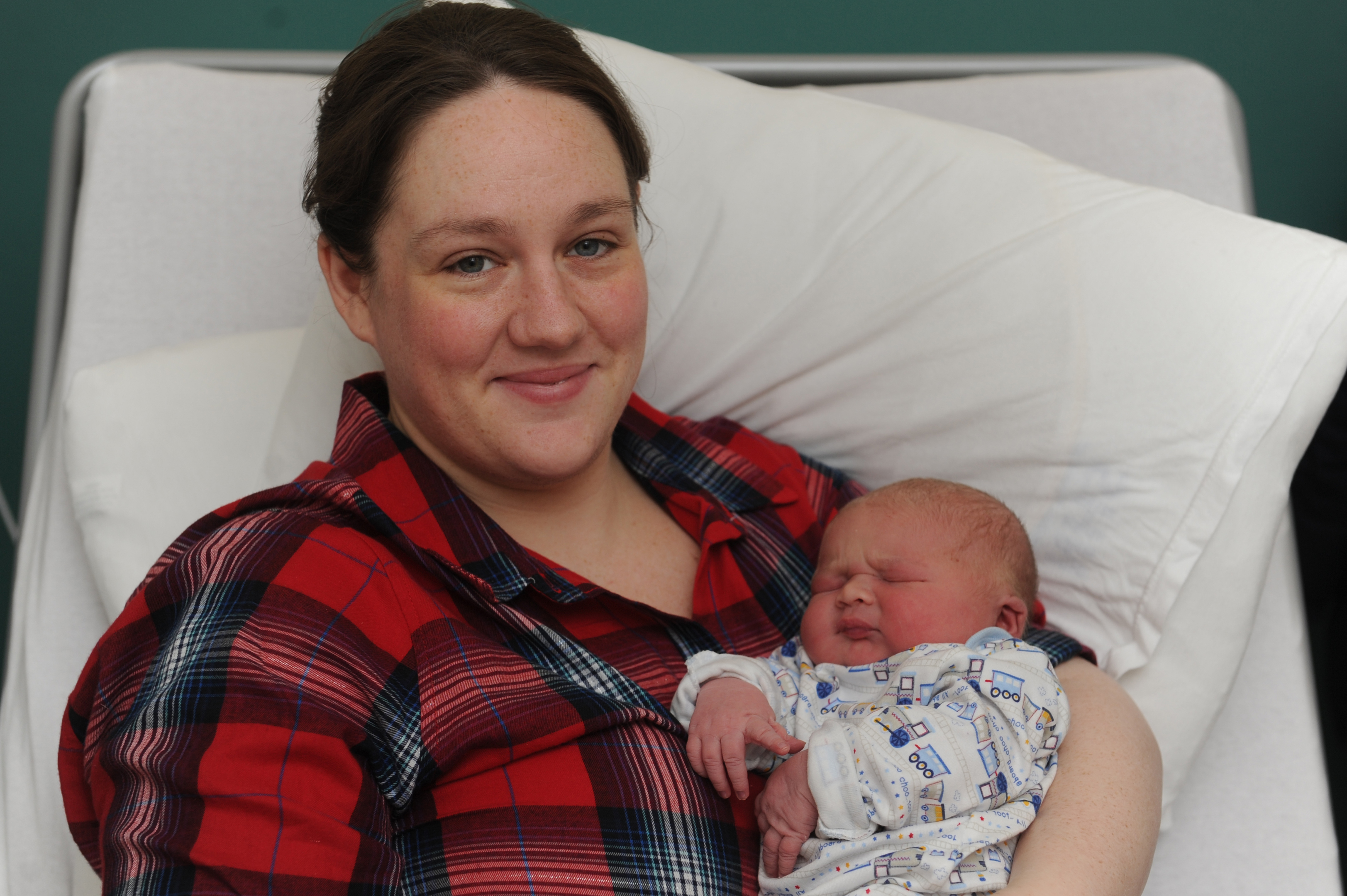Jenna and James Headley, (absent from photocall was dad Scott), James was born at 7.09am, weighing 11lbs 1 oz and is their first child. Born at Ninewells Hospital, Dundee