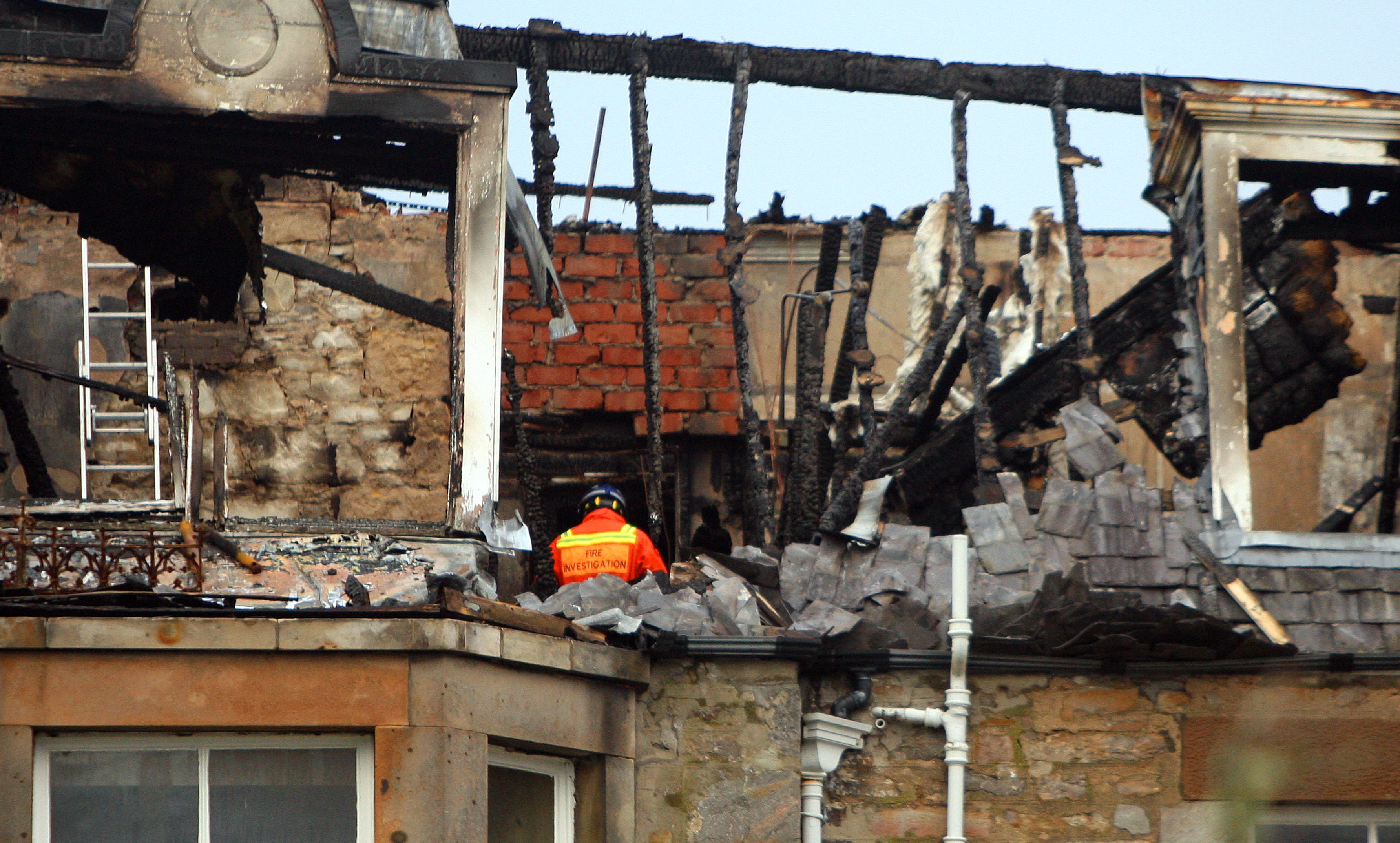 Fire damage at Fisher's Hotel.