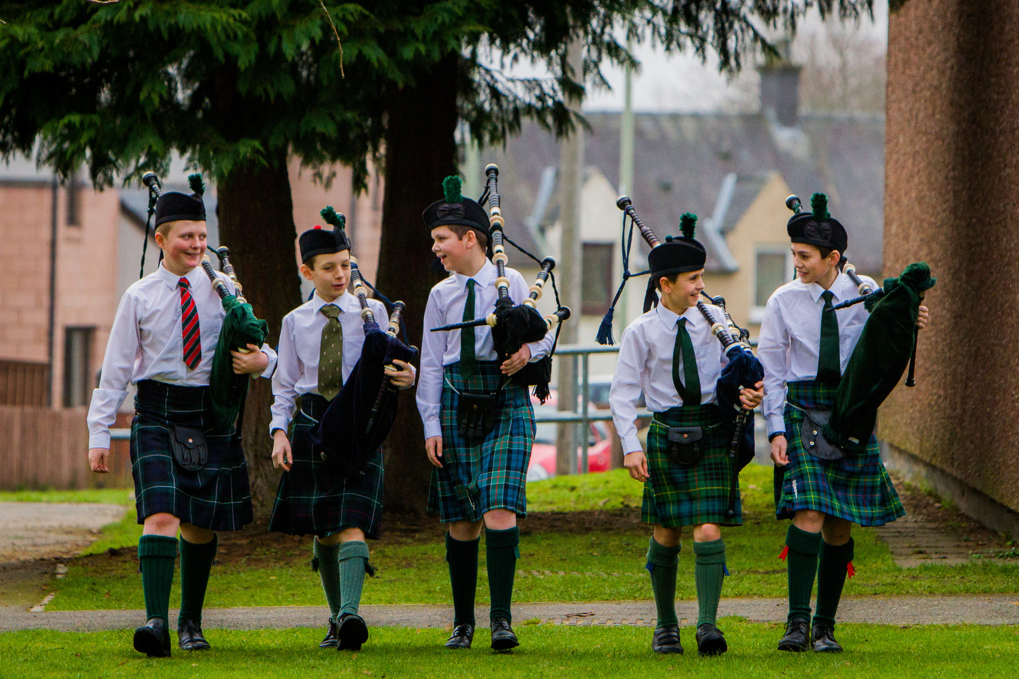 Members of Ardvreck School Pipe Band that attended the event. Left to right are Hamish Landale, Harris Pagett, Roddy Kilpatrick, Cosmo Garrett-Cox and Will Farquharson.