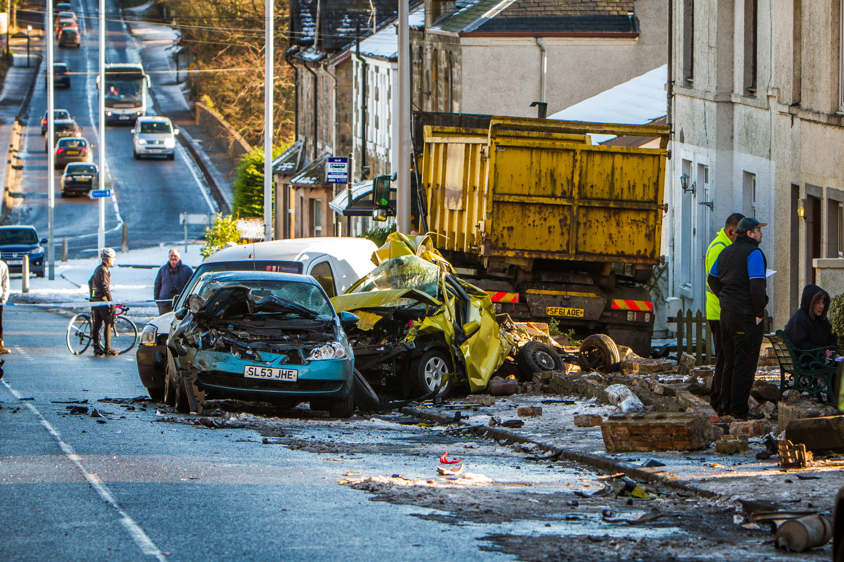 The devastating scene on Cupar Road, Guardbridge