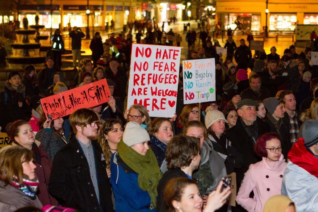 Protesters in City Square.