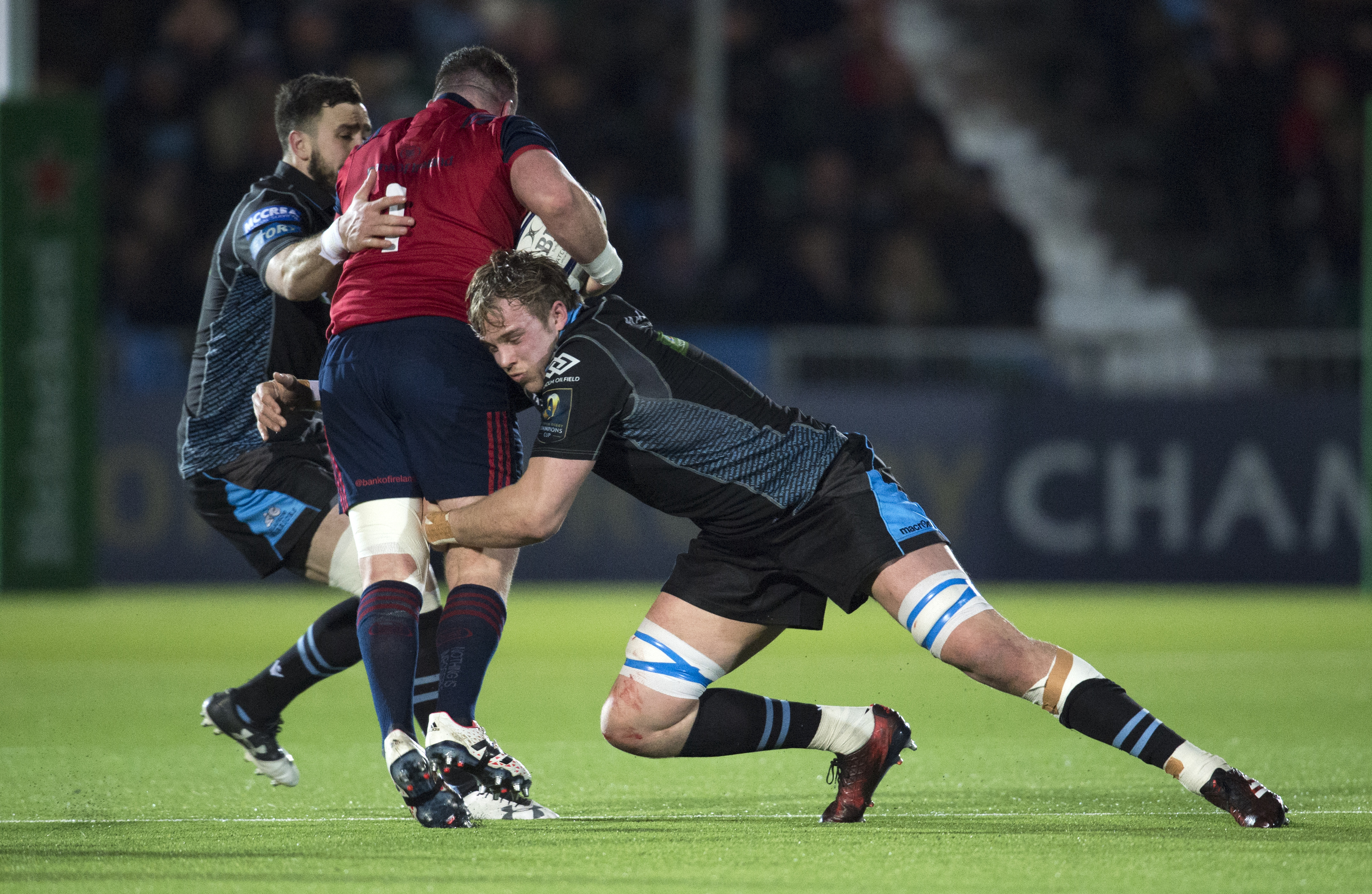 One of the 17 tackles made by Glasgow skipper Jonny Gray against Munster.