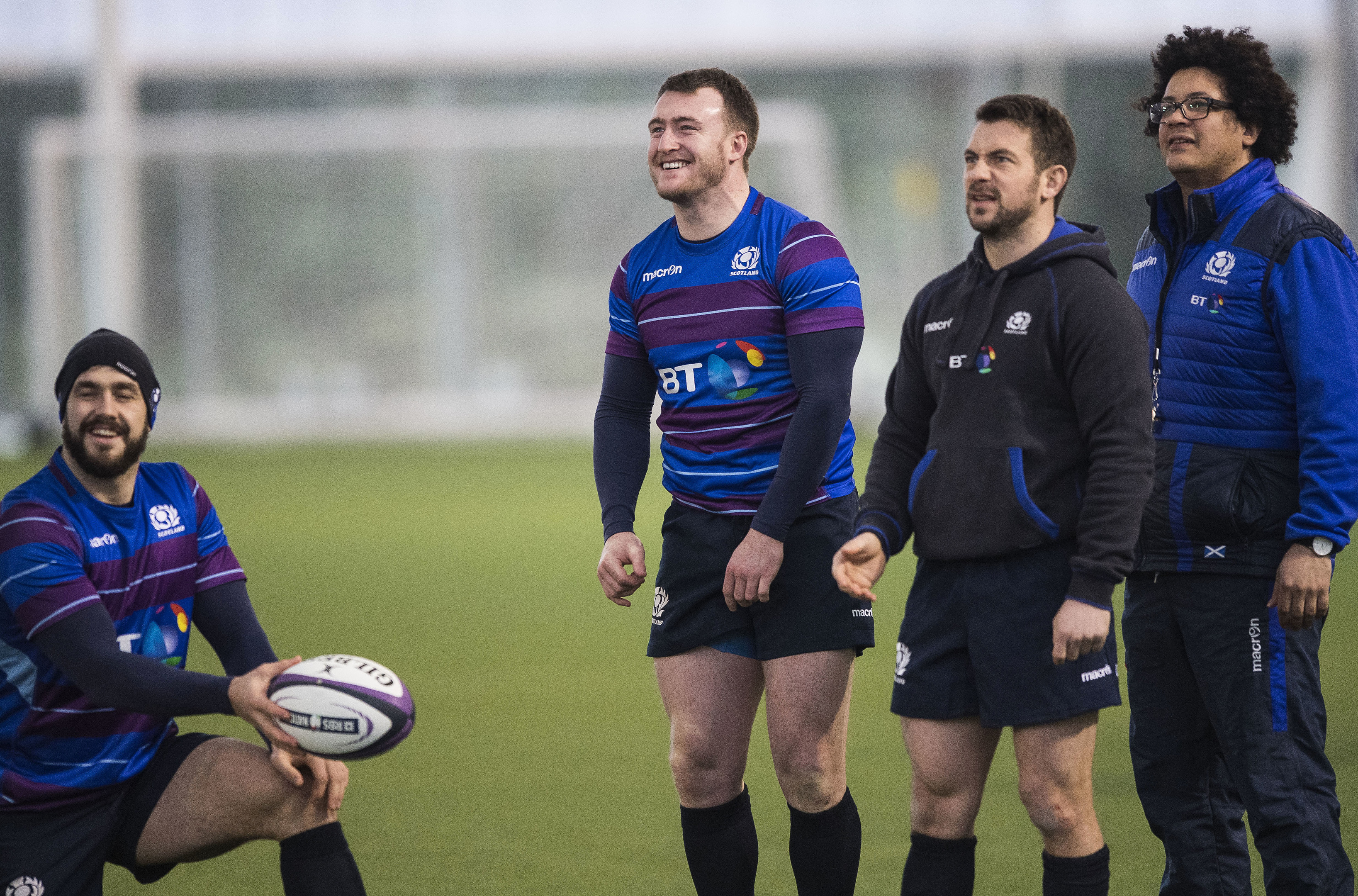 Stuart Hogg (centre) at Scotland's training camp at Oriam yesterday.