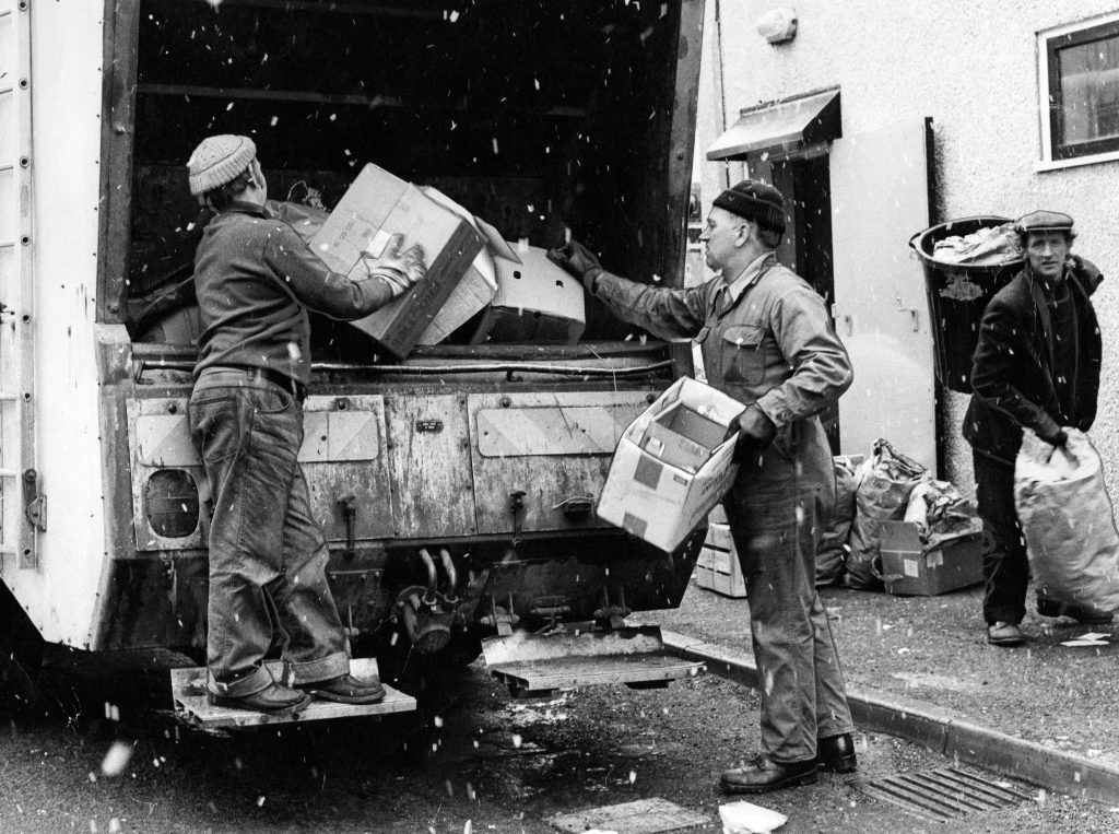 Real life bin men at work in Dundee in 1975