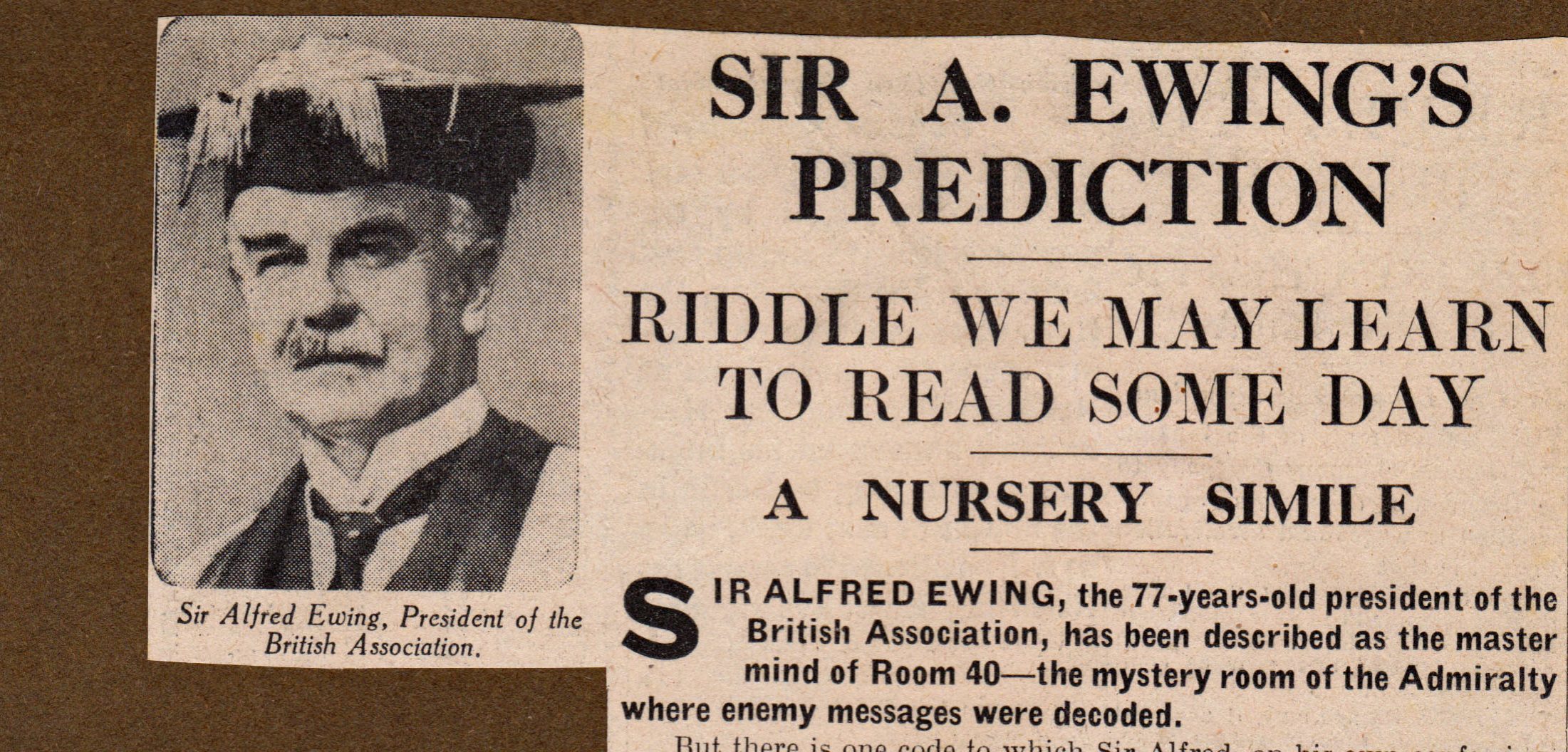 A newspaper cut-out about Sir Ewing, courtesy of his descendants.