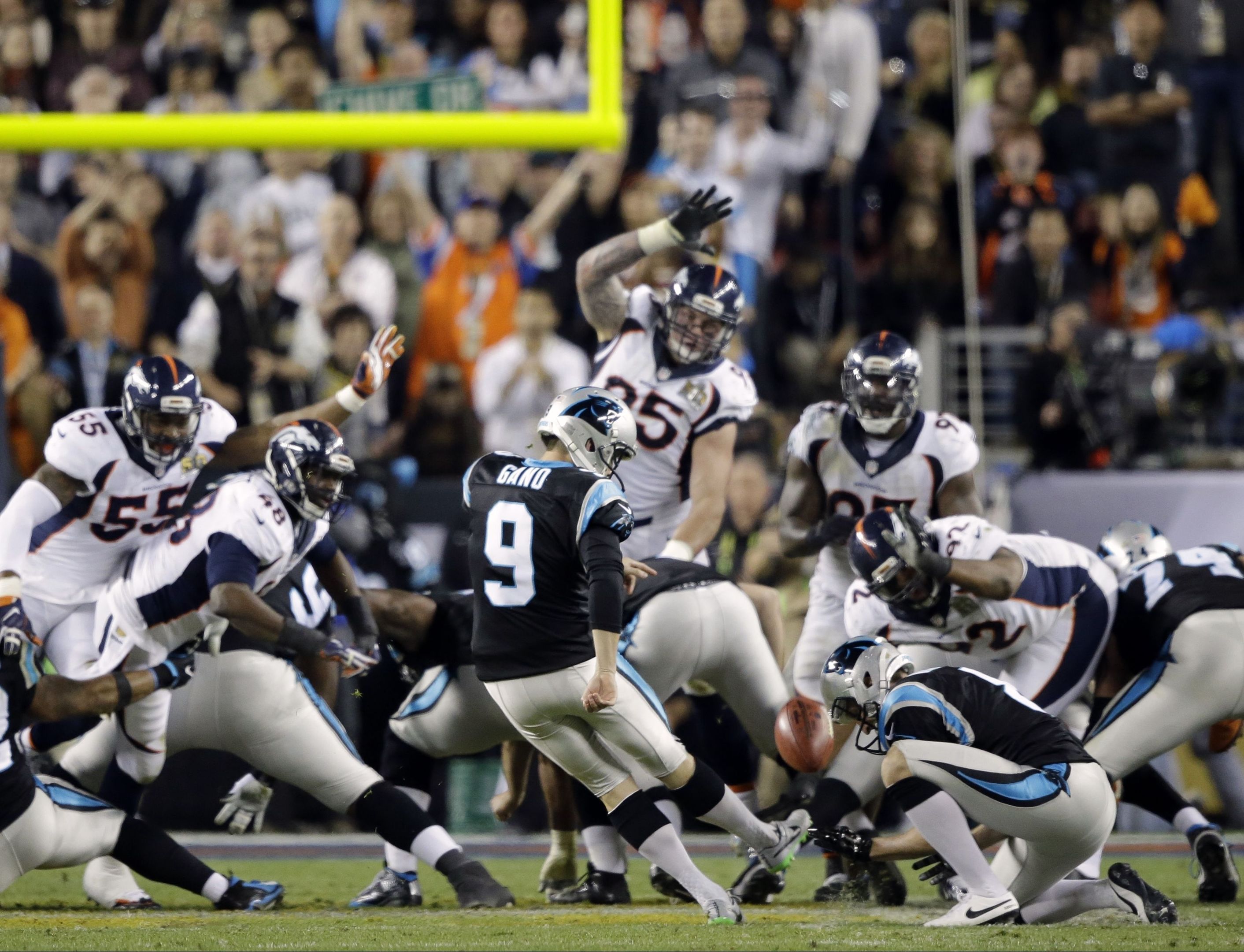 Gano (9) kicks a 39-yard field goal during the second half of the NFL Super Bowl 50 football game.