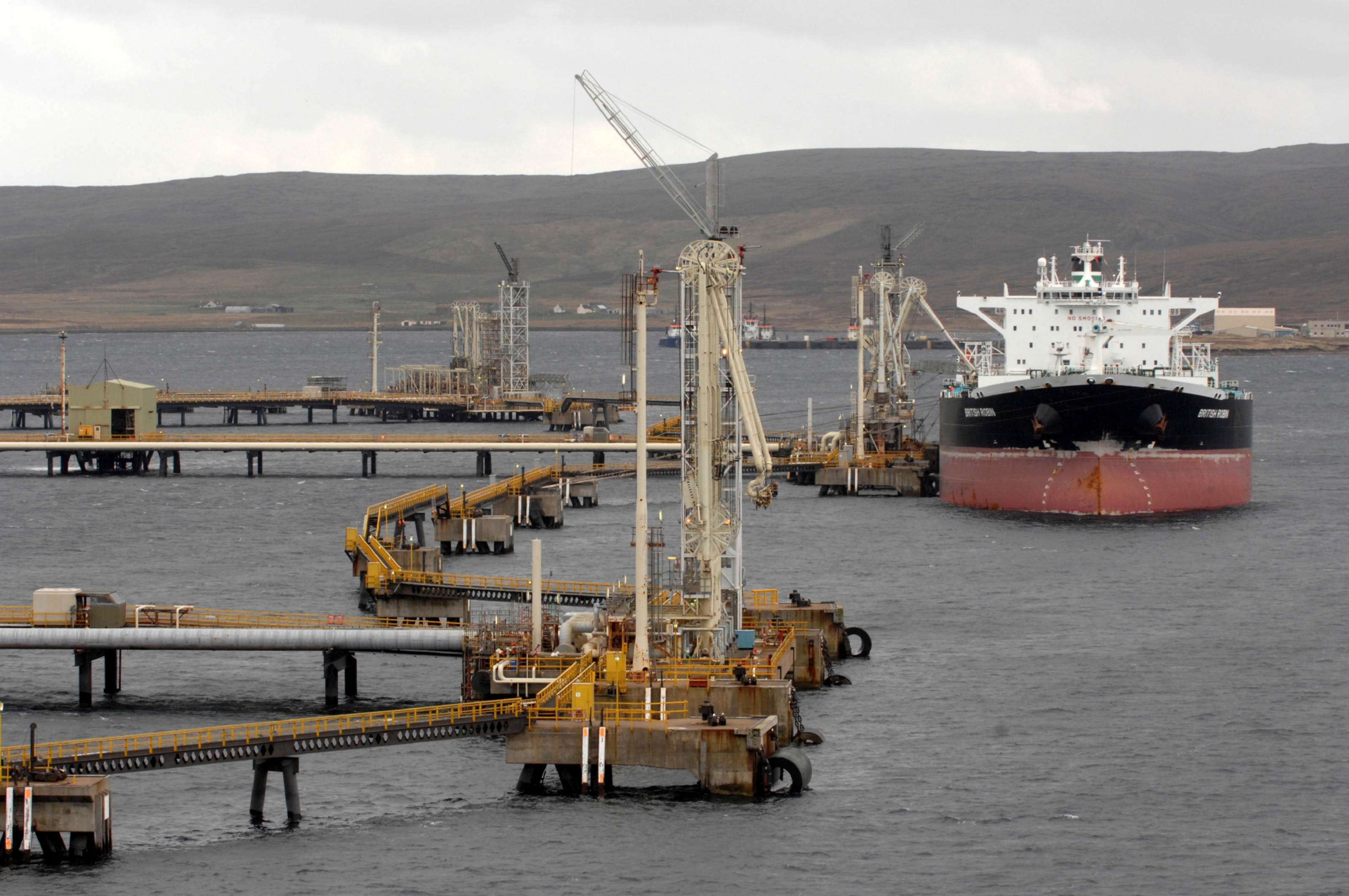 A vessel berthed at Sullom Voe in Shetland.
