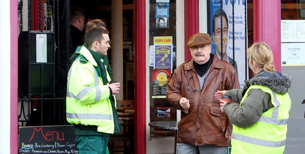 Brian Cox as Bob Servant, filming scenes at Toast for the 2013 series.