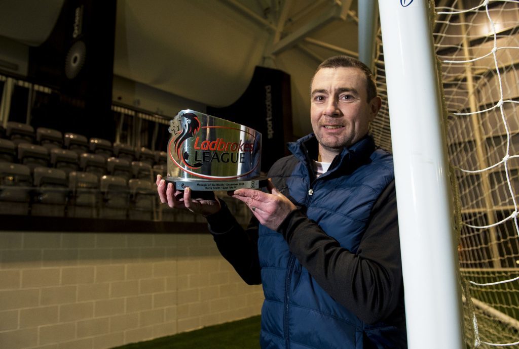 Barry Smith 12/01/17 EAST FIFE East Fife manager Barry Smith is presented with the Ladbrokes League 1 Manager of the Month award for December