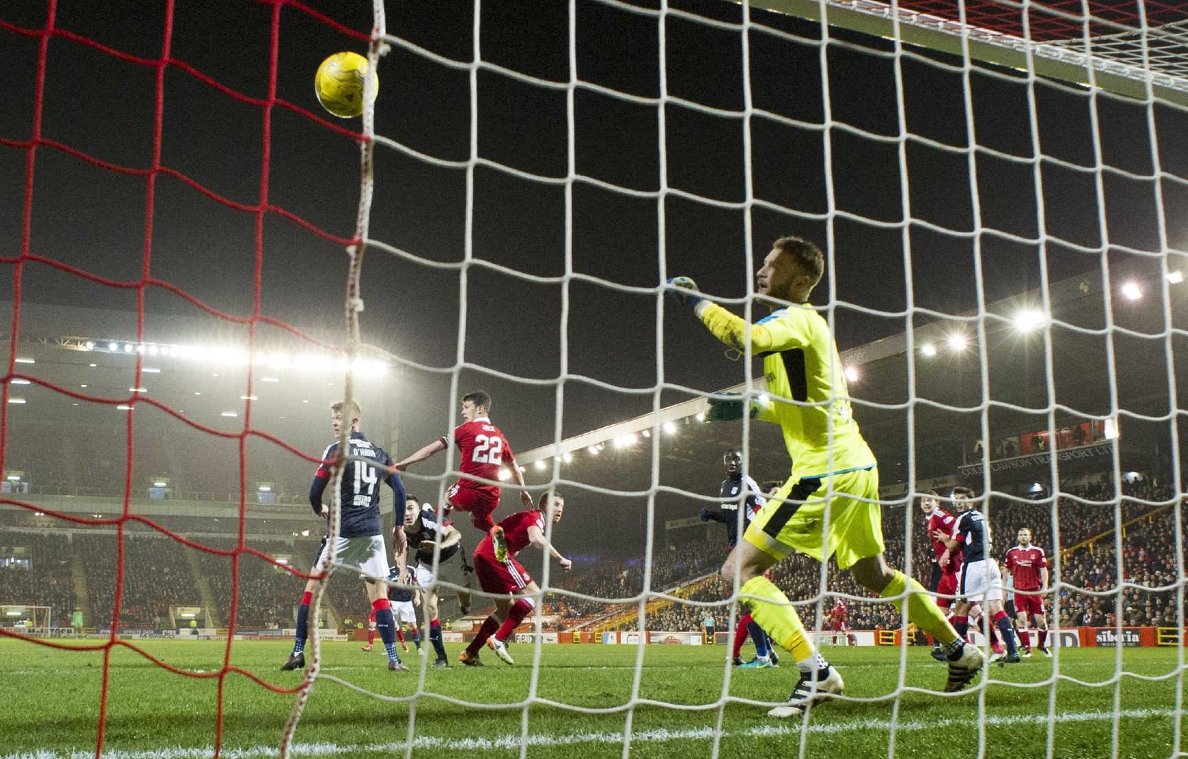 Scott Bain is helpless as Niall McGinn scores.