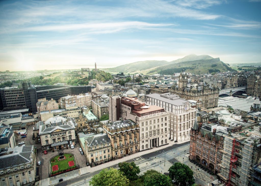 aerial view of central Edinburgh looking towards Arthur's Seat.