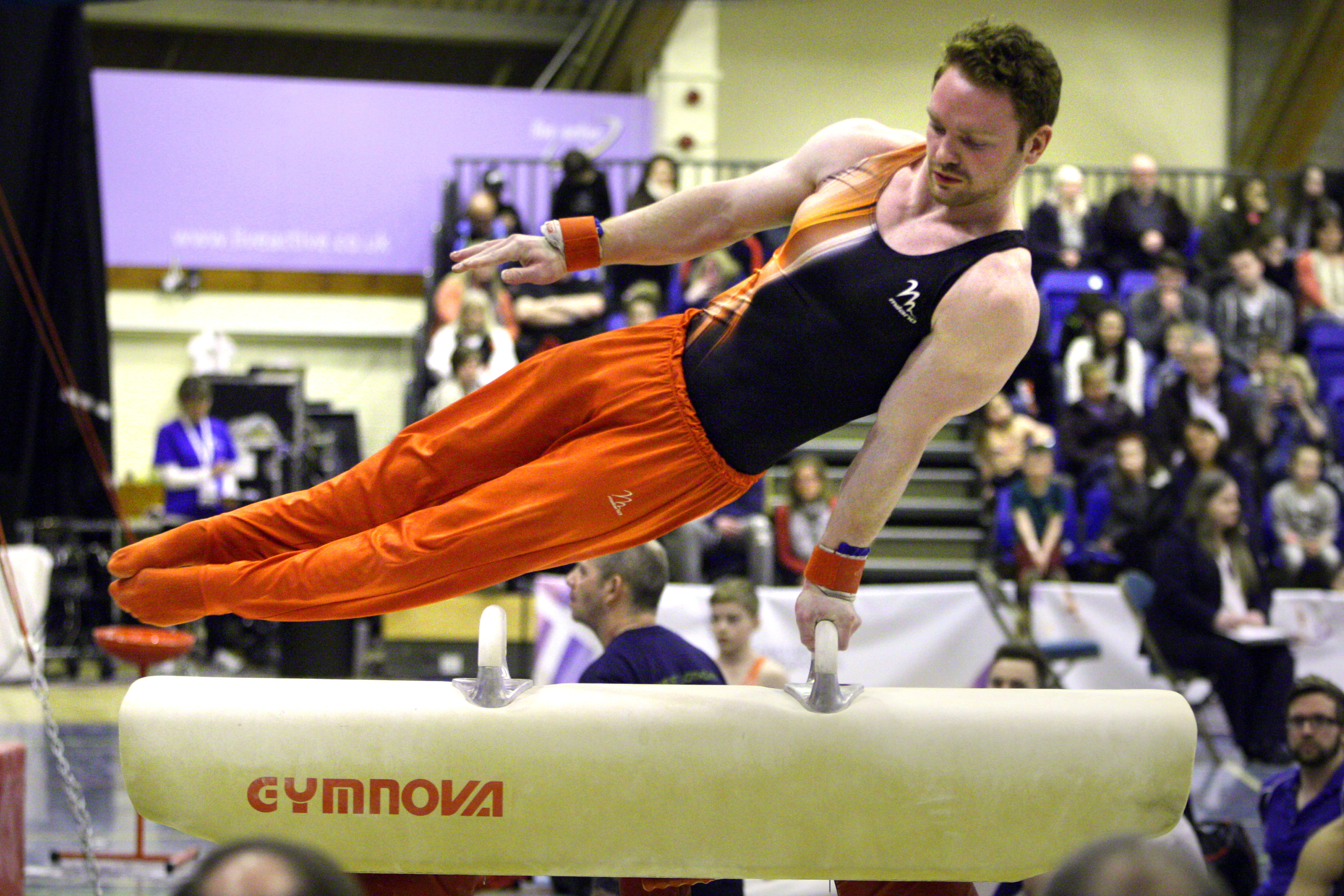 Daniel Purvis on the pommel horse at Bells Sports Centre during the 2016  Scottish National Gymnastics Championships.