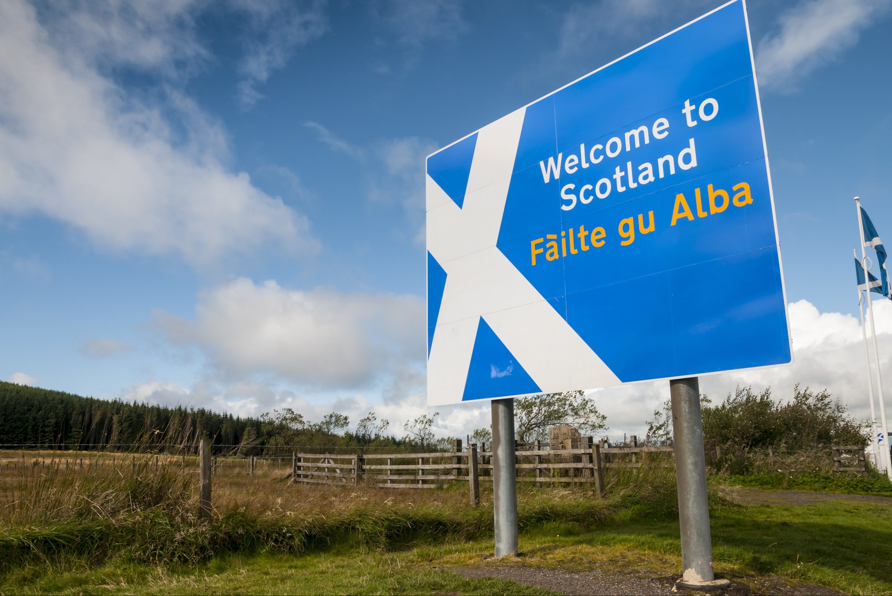 Welcome to Scotland sign at Scottish border.