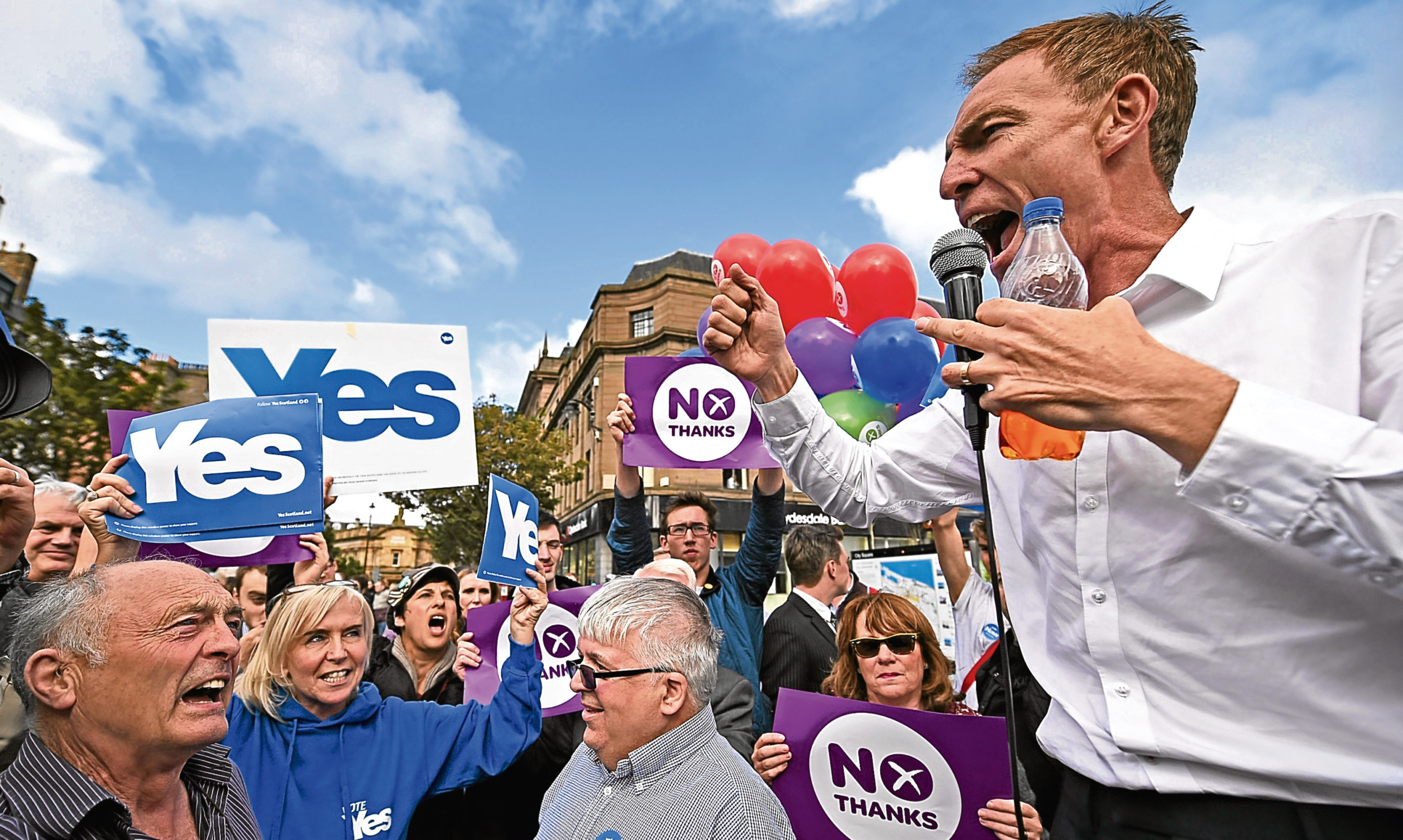 Former Scottish Labour leader Jim Murphy facing down hecklers in Dundee during the independence referendum campaign.