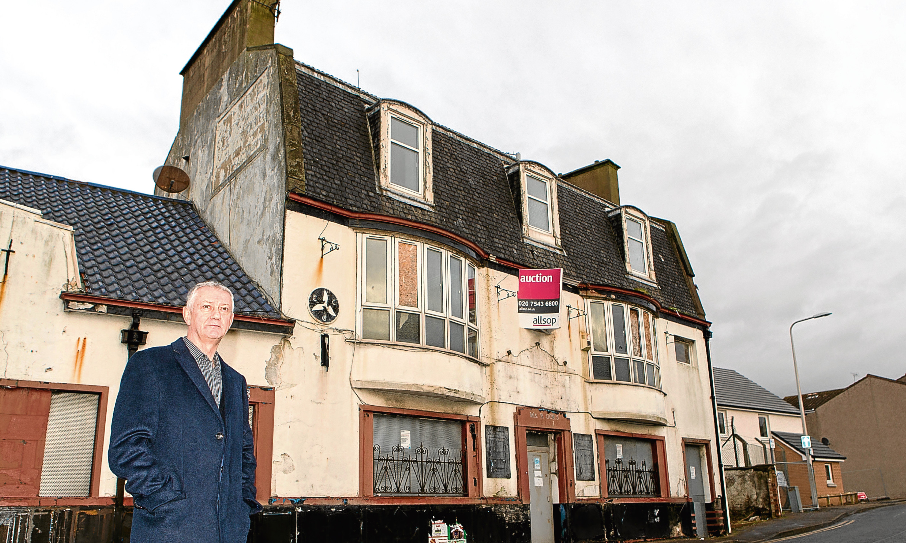 Councillor Tom Adams outside the former Threeways Inn, Leven. Pub chain JD Wetherspoon has decided not to develop the building.