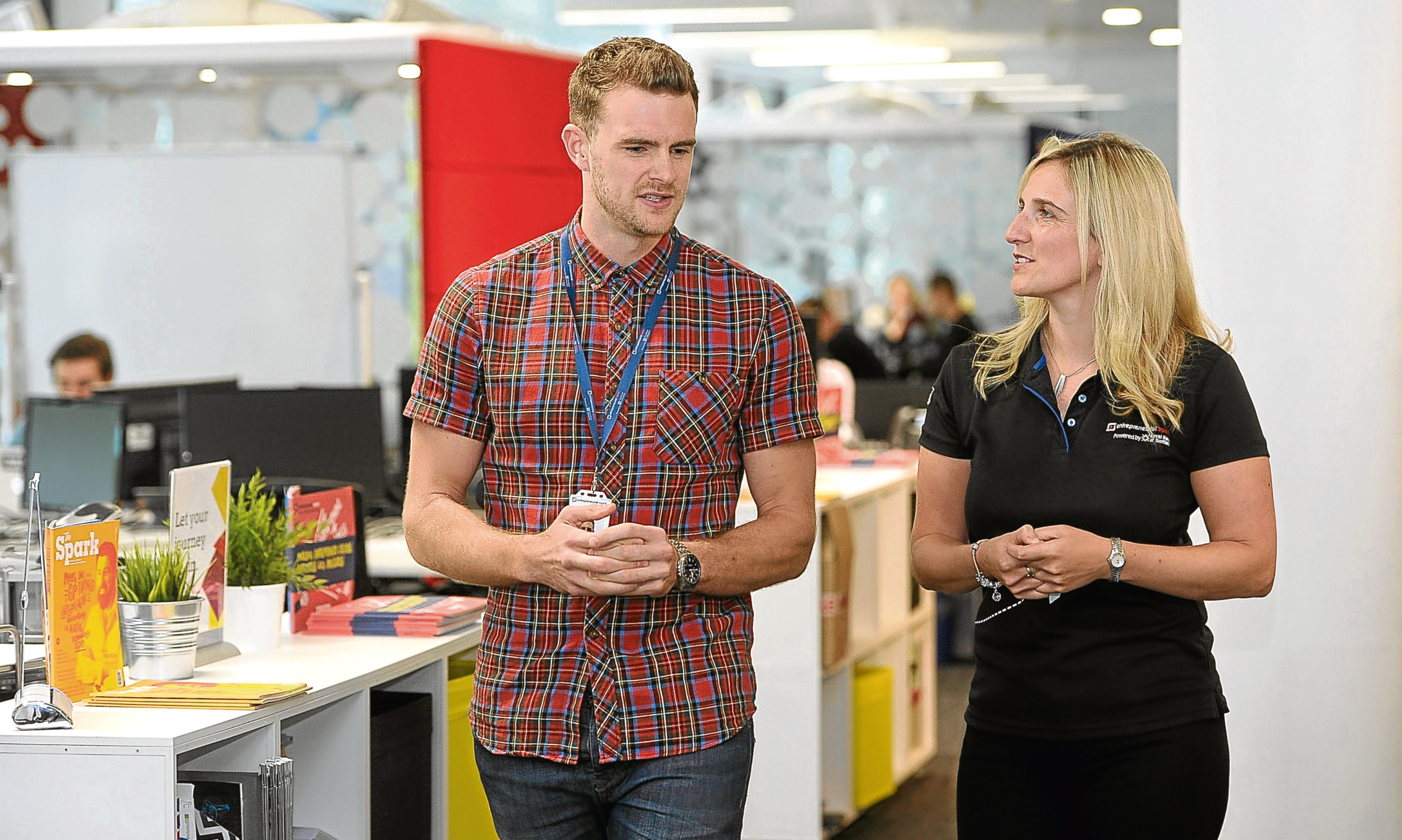 CEO Luxy-Rose Walker talks to a tenant in the existing Entrepreneurial Spark hub at RBS Gogarburn. A new dedicated fintech space will be established this Spring