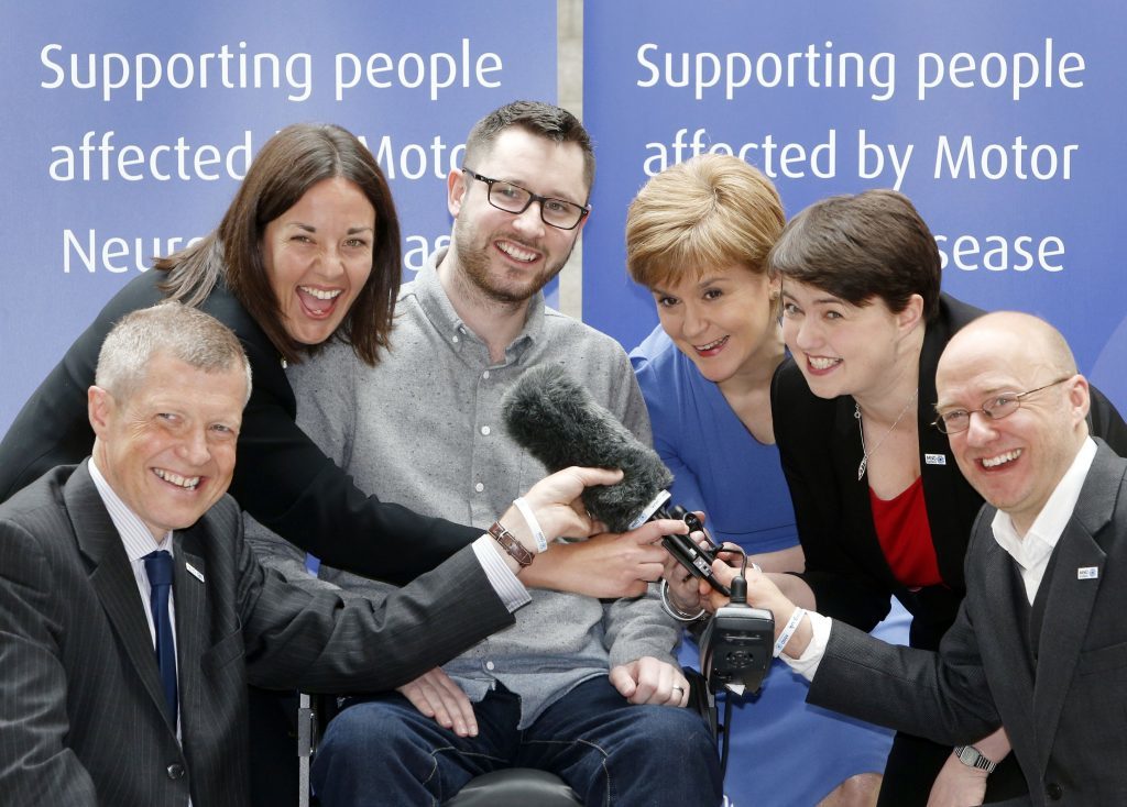 Gordon Aikman (centre) meeting politicians (left to right) Willie Rennie Scottish Liberal Democracy leader, Kezia Dugdale Scottish Labour leadership candidate, First Minister Nicola Sturgeon, Ruth Davidson Scottish Conservative leader and Patrick Harvie Scottish Green Party leader.