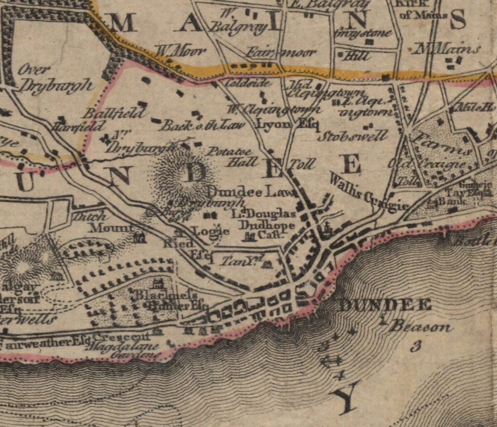 John Ainslie's map of 1794 shows the county of Forfar or shire of Angus.