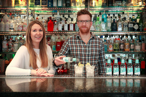 Karen Knowles and Nathan Burrough, founders of Bon Accord pour the first batch of a new tonic