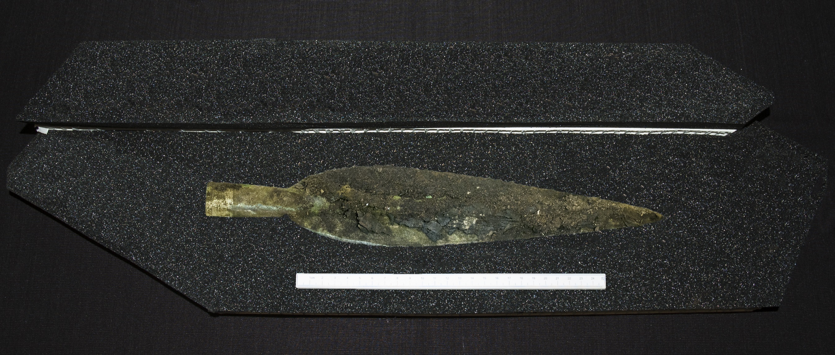 The gold decorated bronze spearhead found at Carnoustie