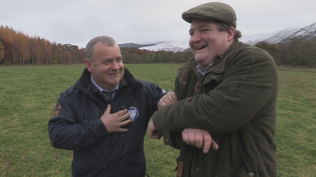 Colin Slessor with former auctioneer Finlay McIntyre, farm manager, in Perthshire