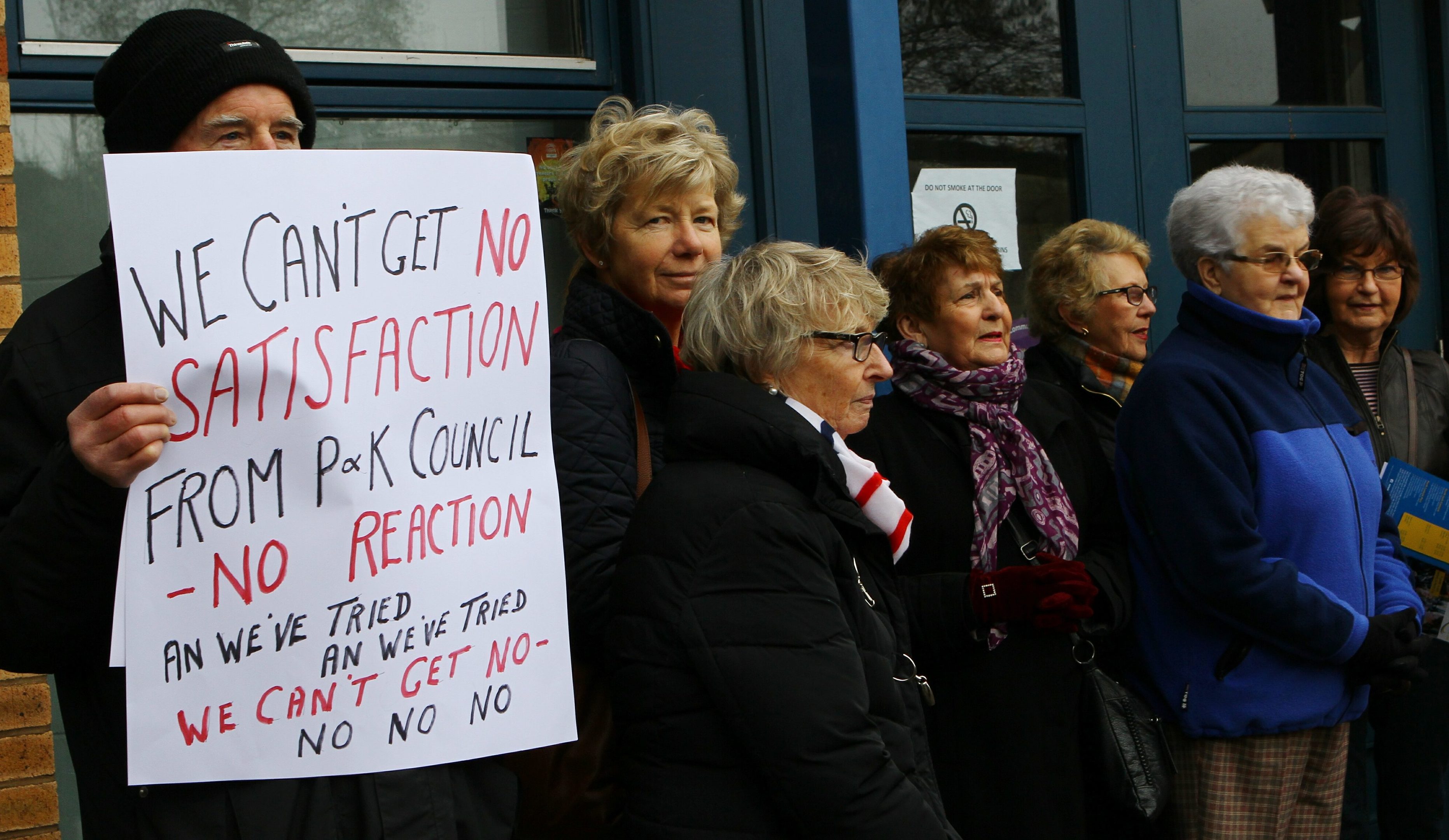 Protesters outside the Letham Centre