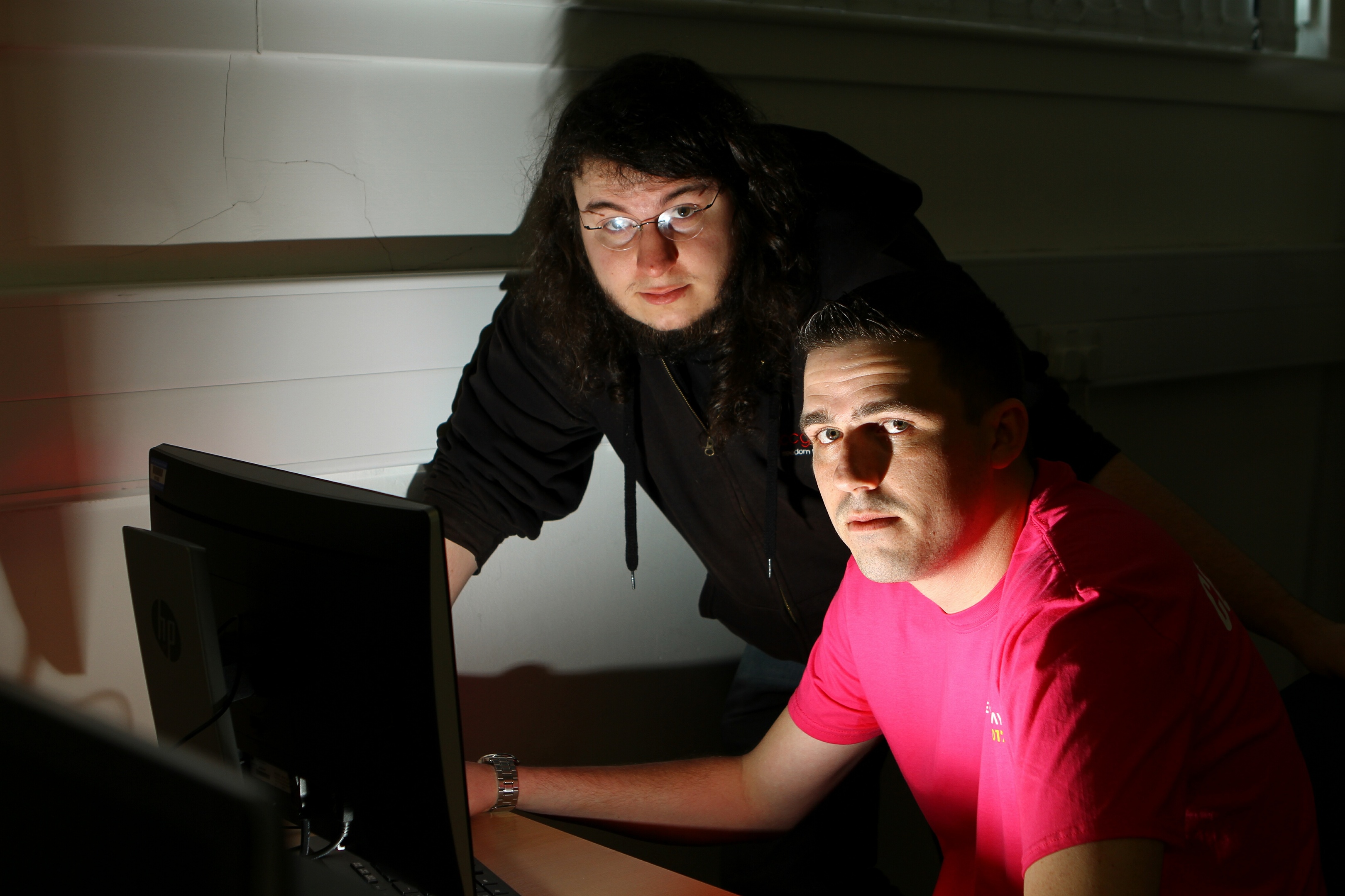 Former Abertay graduate Gavin Holt and William Goard, president of the Abertay Ethical Hacking Society.