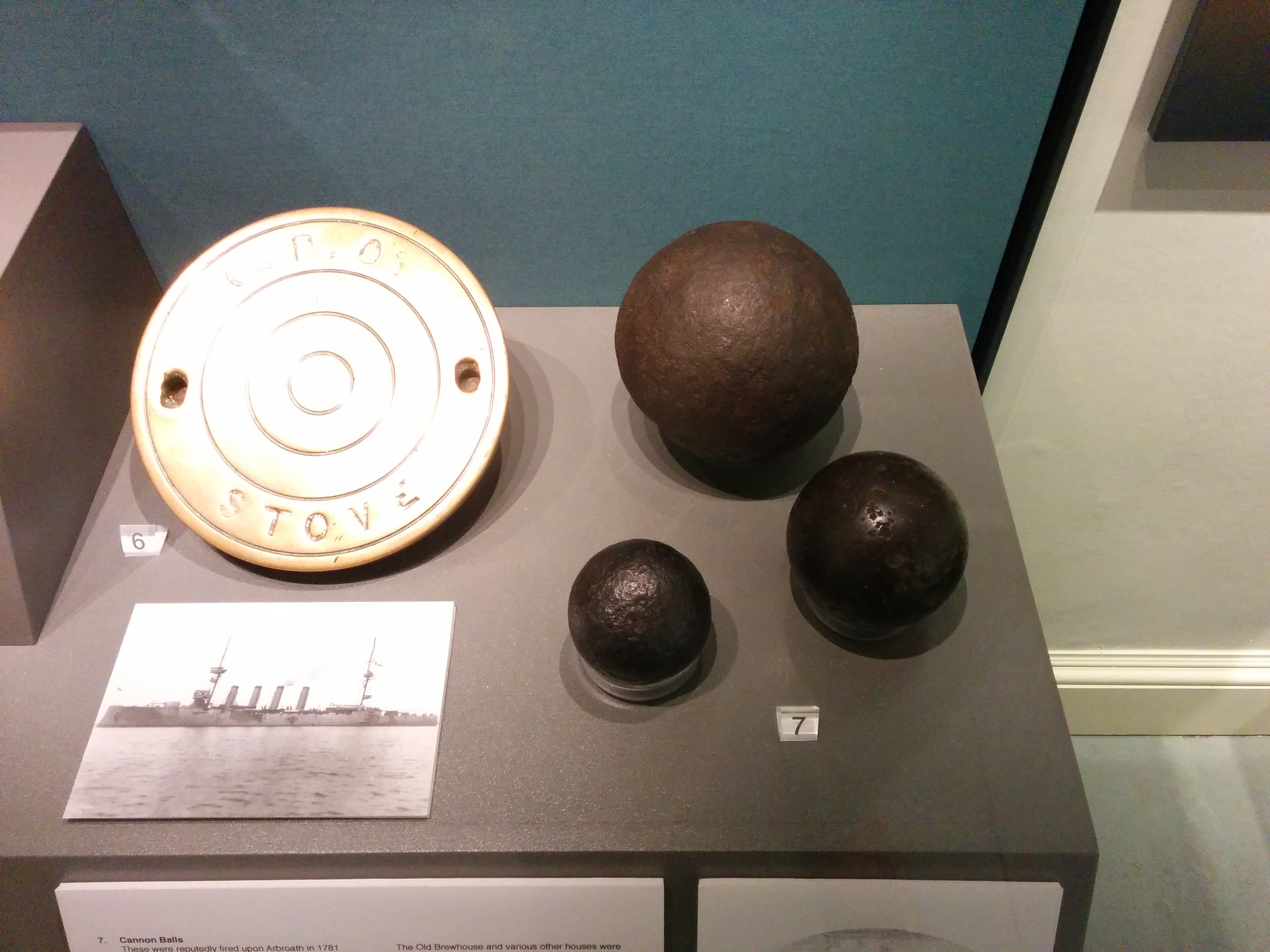 The cannonballs on display in Arbroath's Signal Tower Museum.