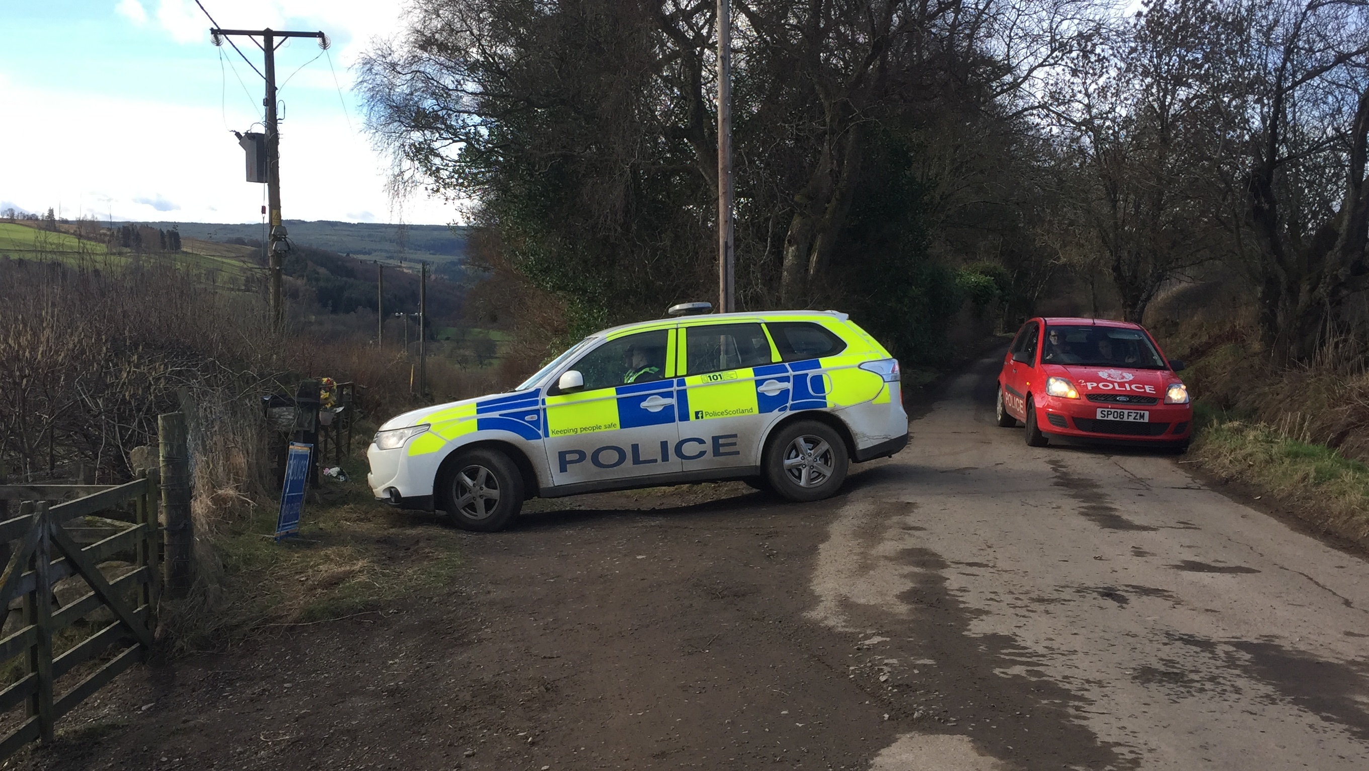 Police arrive at the property at Milton of Drimmie on Monday afternoon