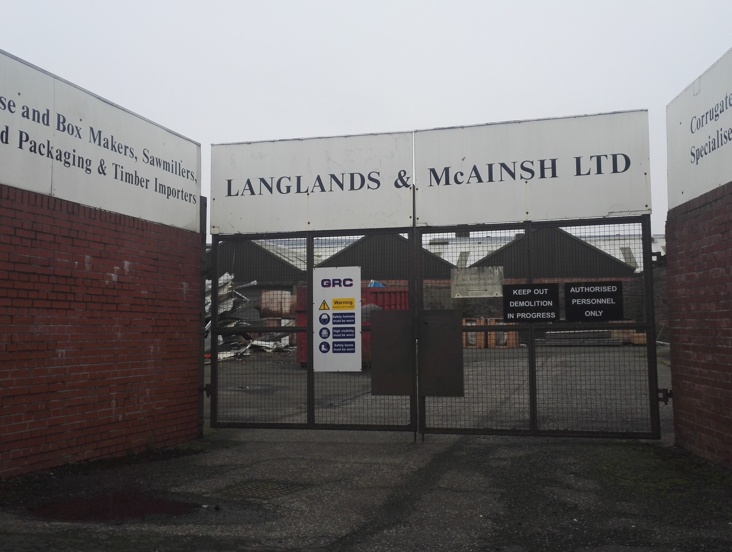 The locked gates at Langlands & McAinsh.