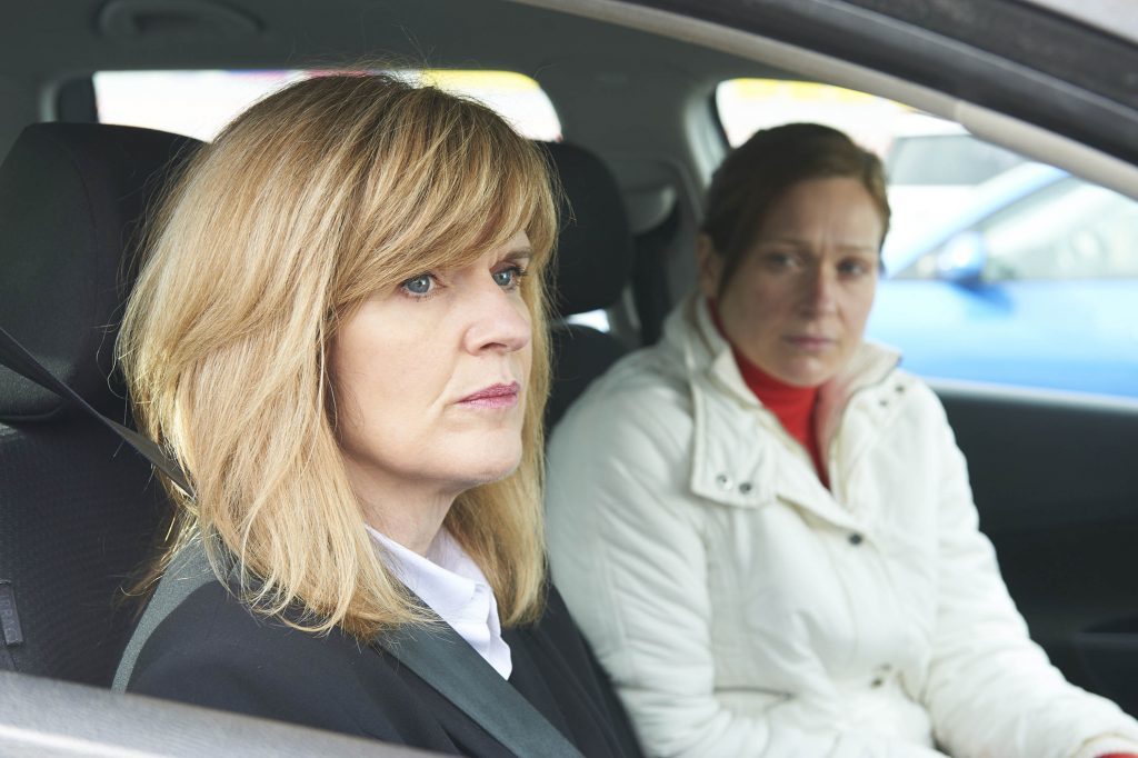 Siobhan Finneran (left) as DC Christine Freeman and Sian Brooke (right) as Natalie Brown in The Moorside