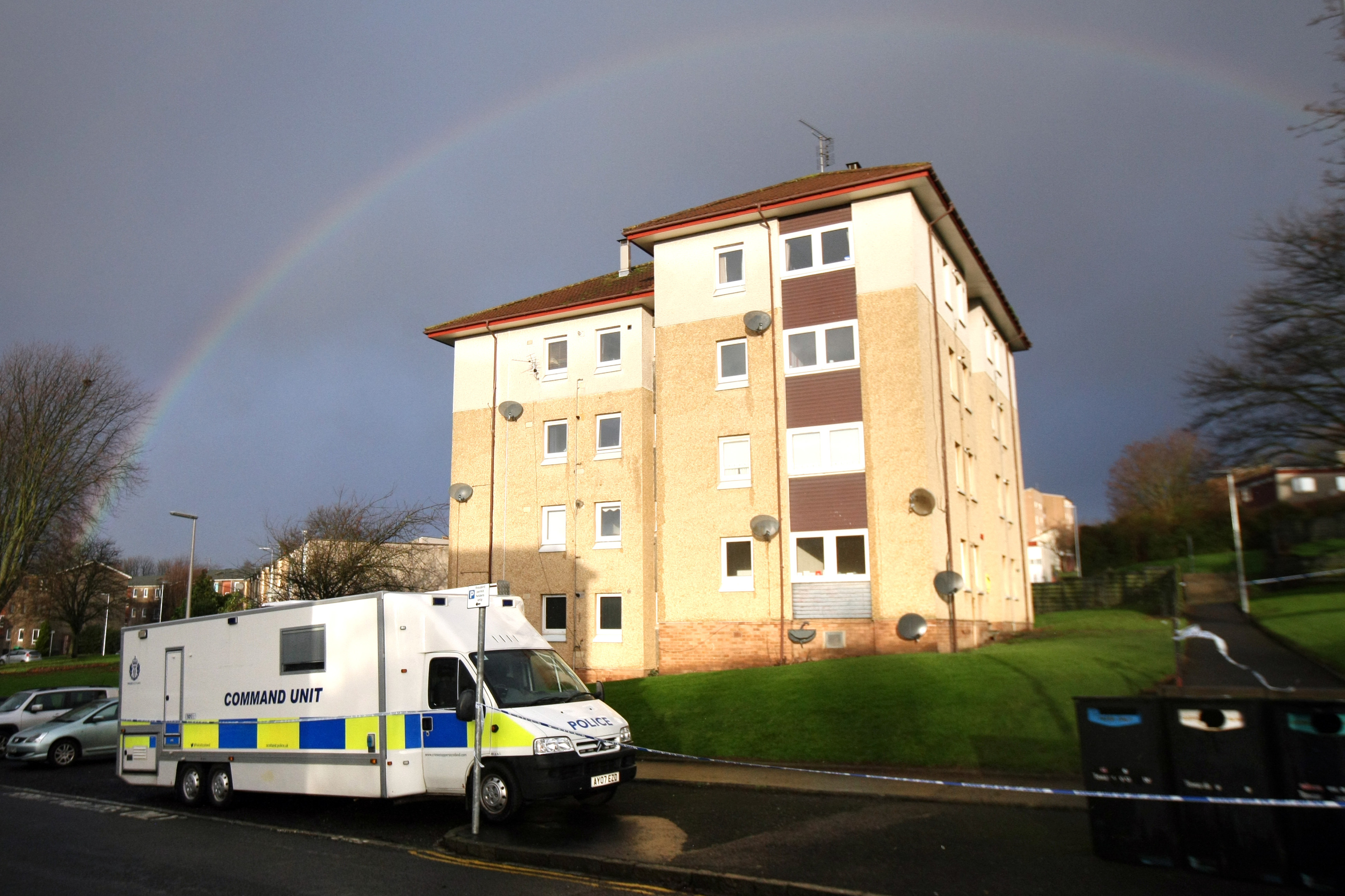 Police at Thurso Crescent shortly after the death.