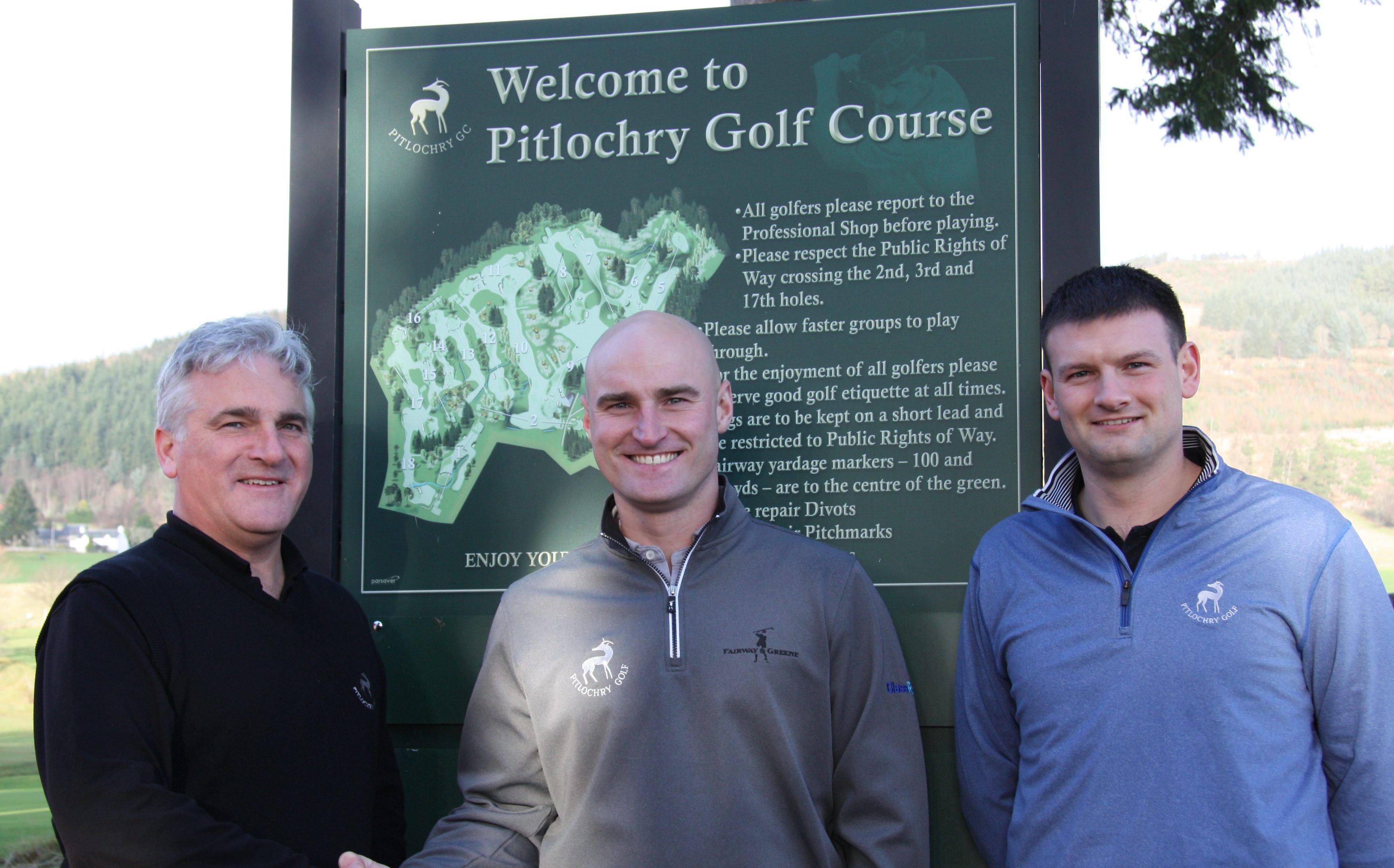 Wallace Booth (centre) with Pitlochry Golf directors Steve Carruthers (left) and Greg Carruthers.