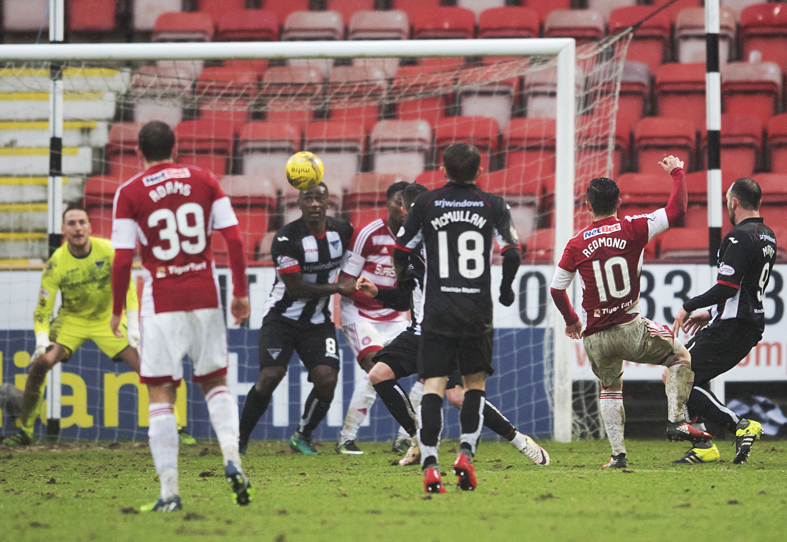 Action from the game, during which the flares were set off.