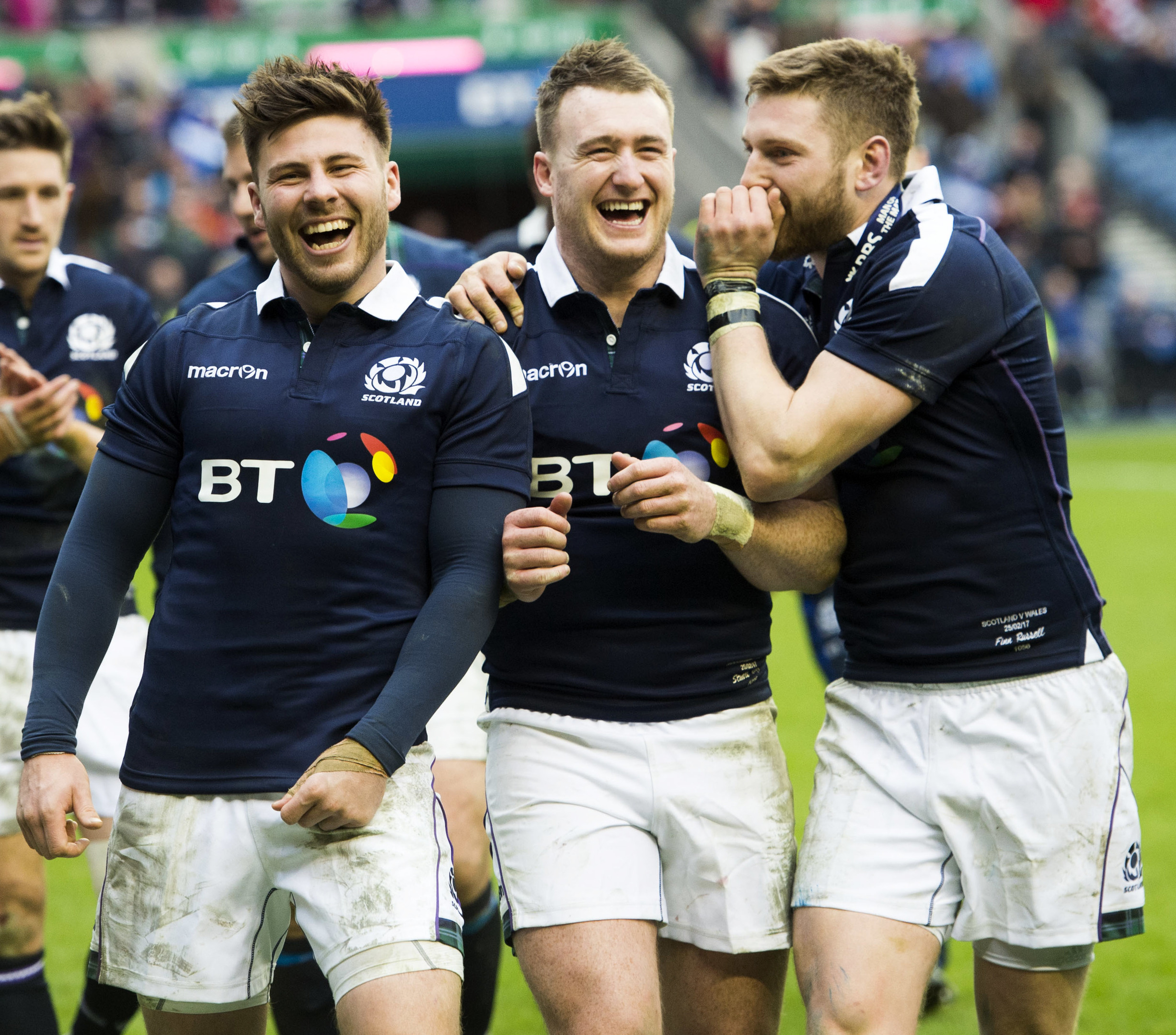 Ali Price (left) Stuart Hogg (centre) and Finn Russell