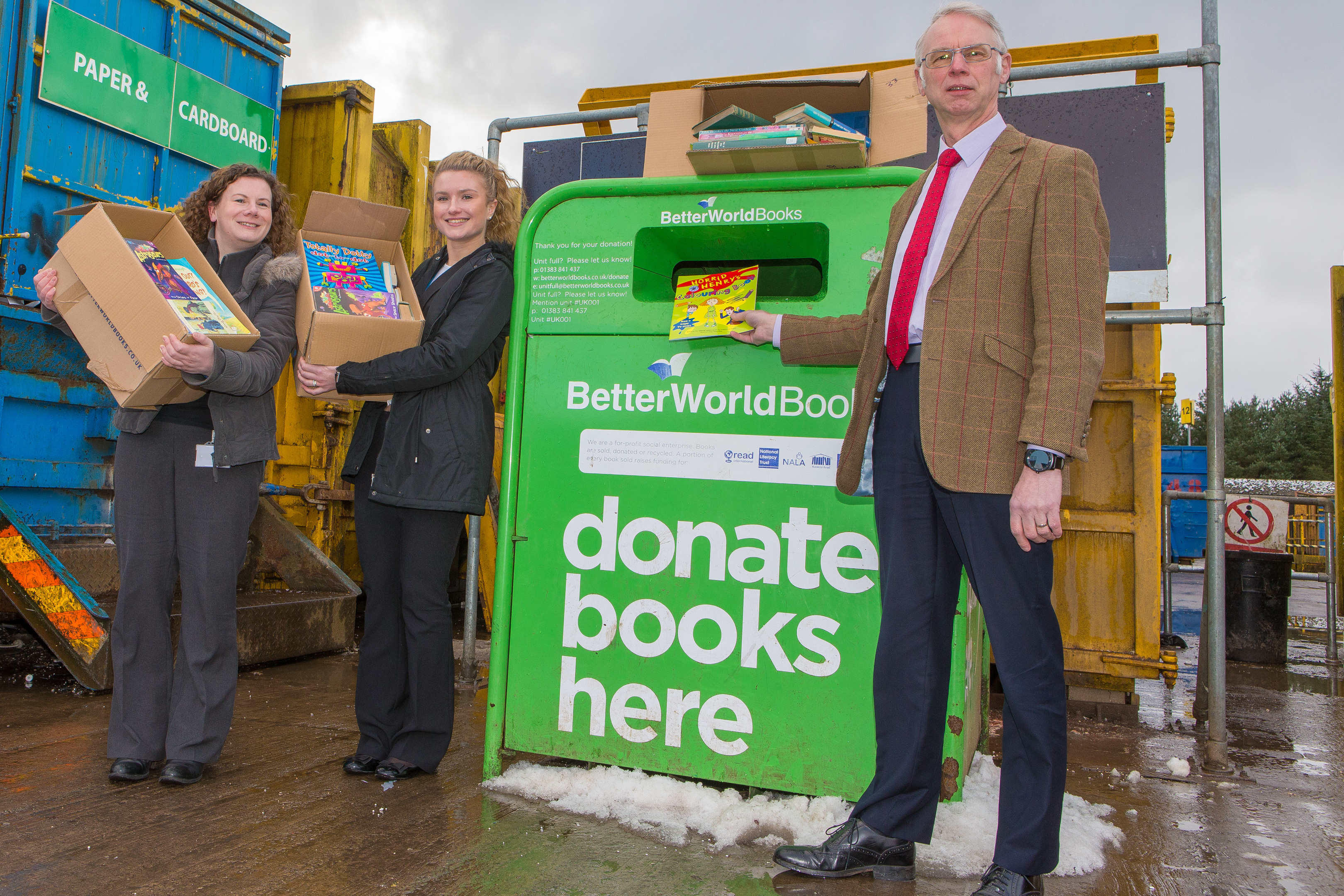 Emma Houston and Fiona Marshall from Better World Books with John Wincott