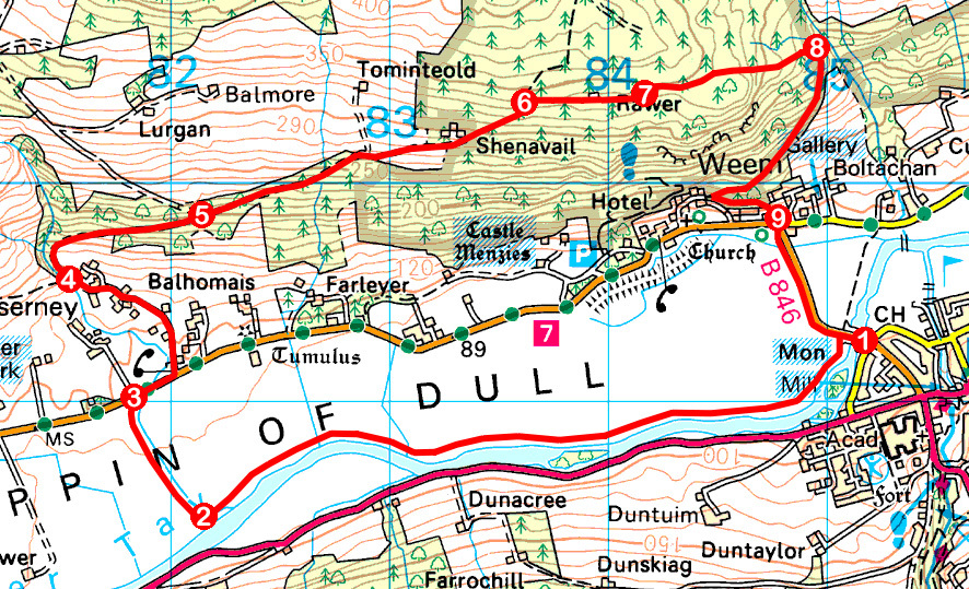 Take a Hike 152 - February 18, 2017 - Appin of Dull, Aberfeldy, Perth & Kinross OS map extract