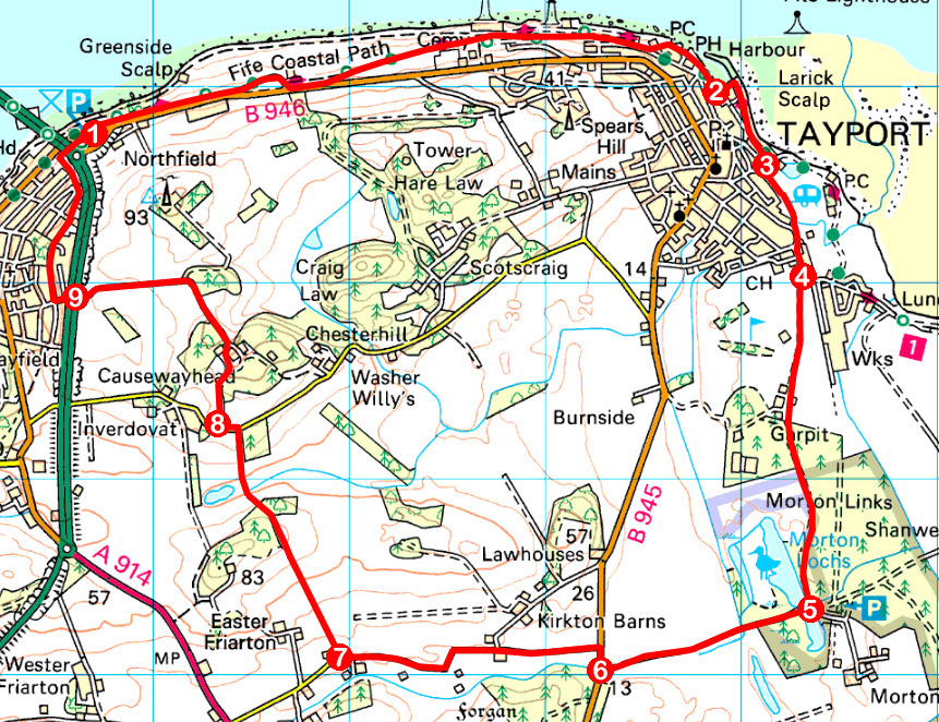 Take a Hike 154 - March 4, 2017 - Newport and Tayport Loop, Fife OS map extract