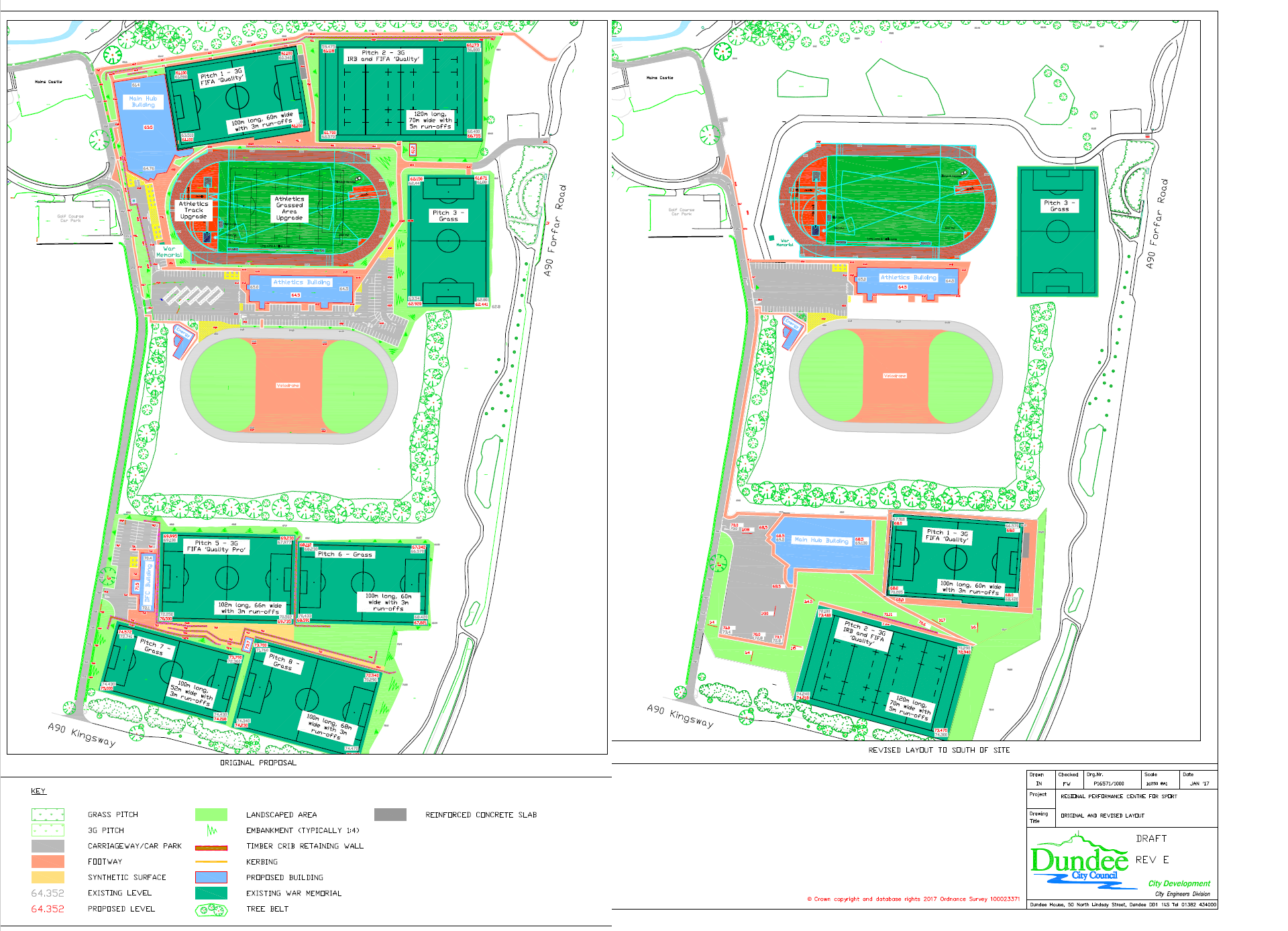 The original plans, left, and the updated plans, right.