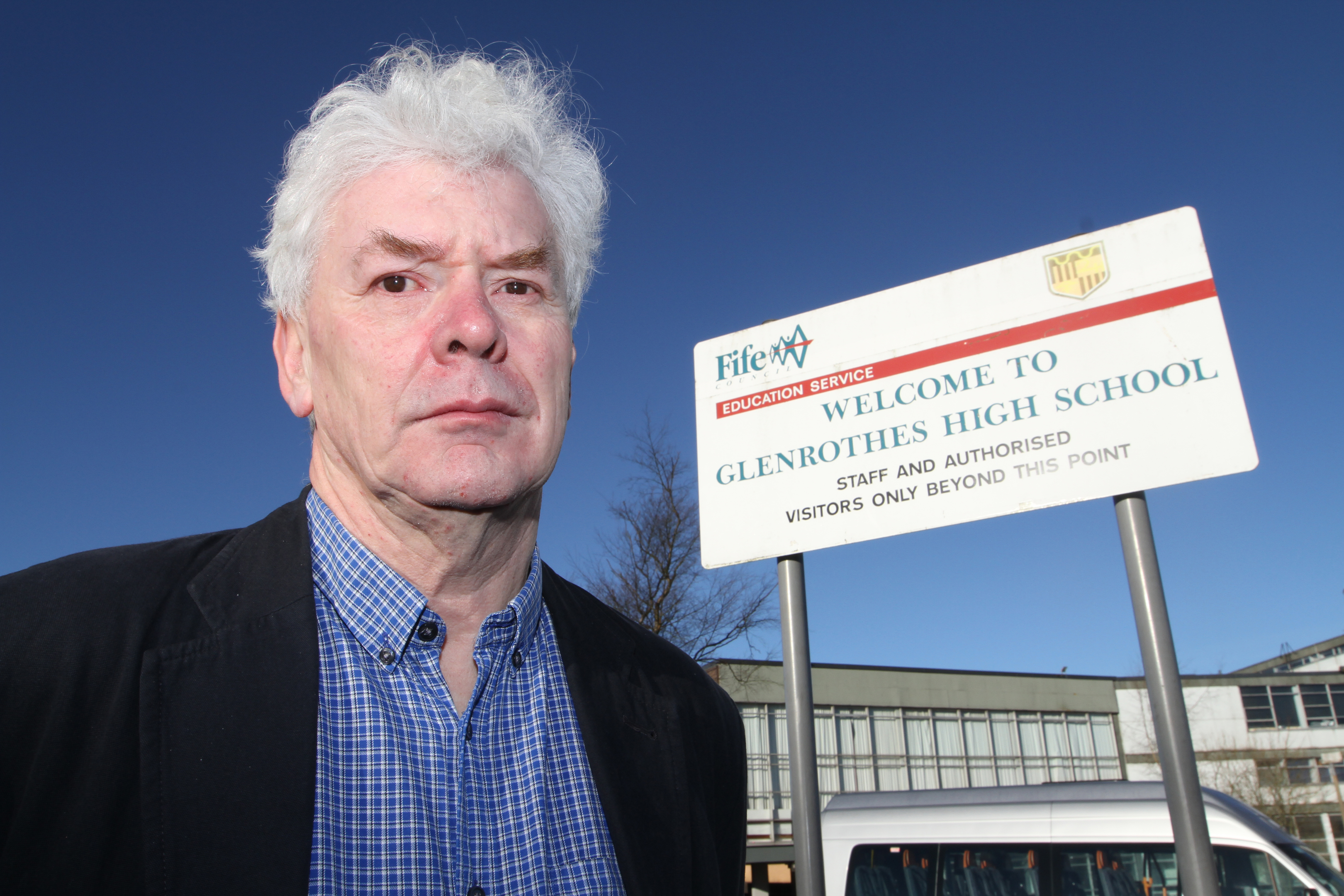 Bryan Poole outside of Glenrothes High School. 
Picture shows; Education Portfolio holder Bryan Poole outside Glenrothes High School. Tuesday 28th February.