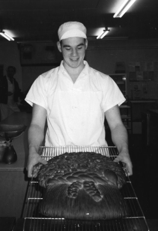Iain as a student with a baked wheatsheaf.