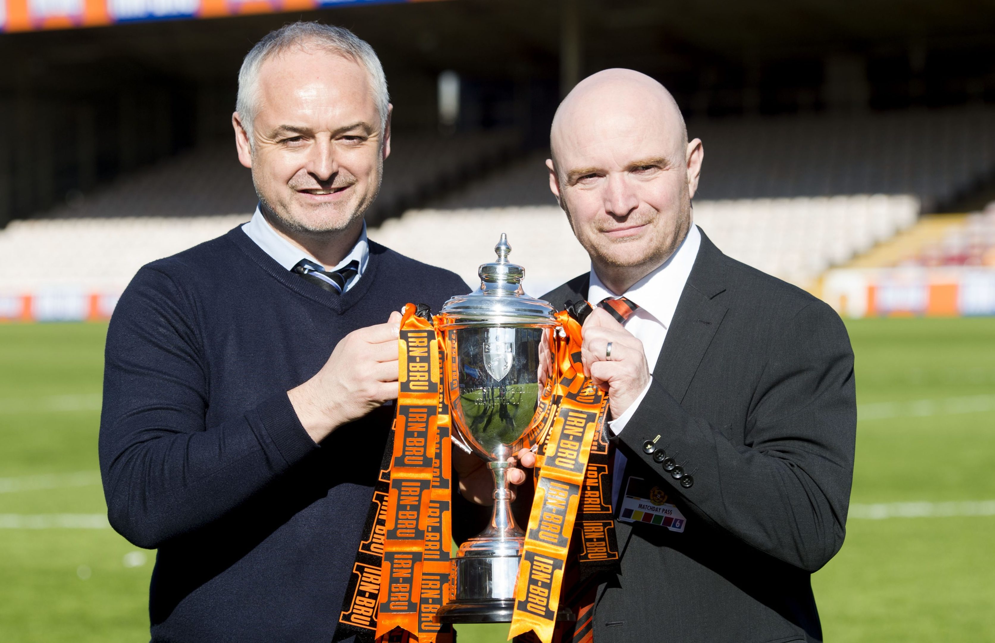 Stephen Thompson and Ray McKinnon with the recently-won Irn-Bru trophy.