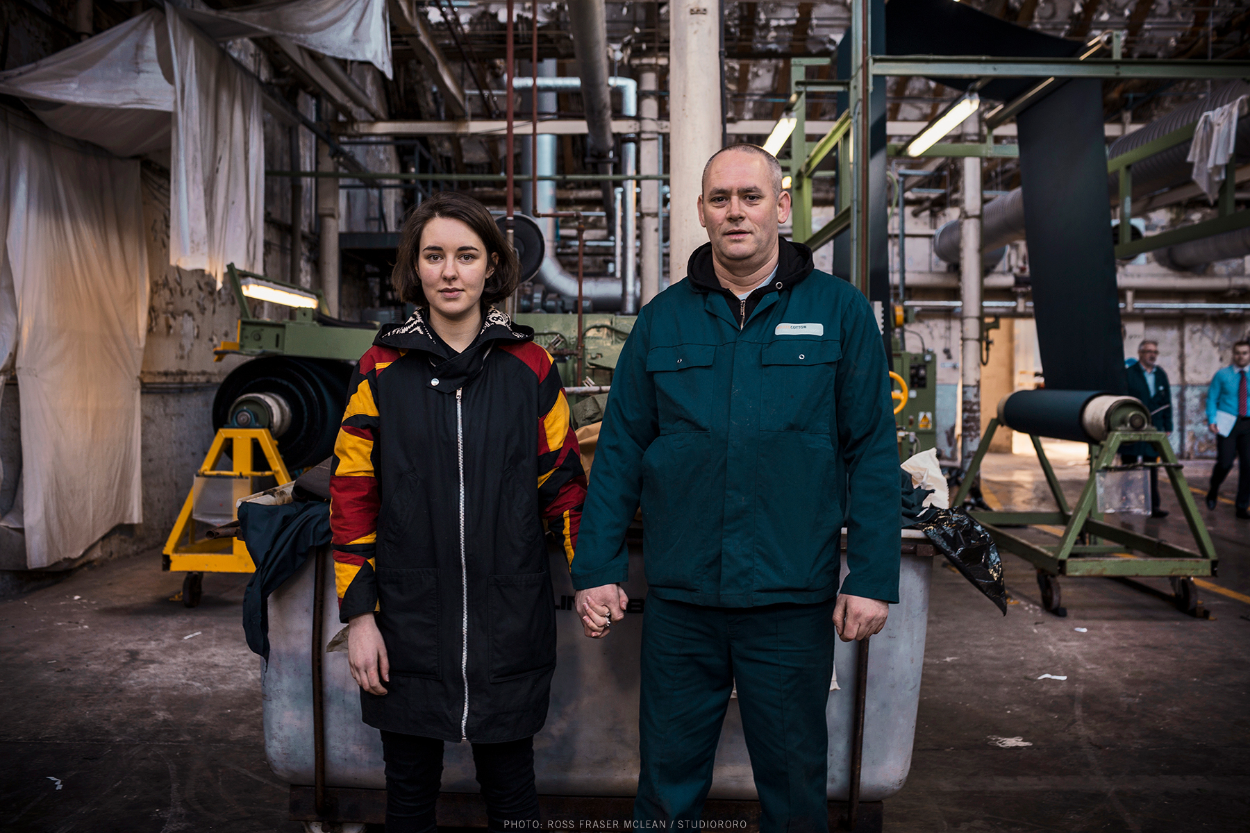 Fashion designer Kerrie Alexander and machine operator Steve Gibb celebrate the announcement of the Dundee Design Festival 2017.