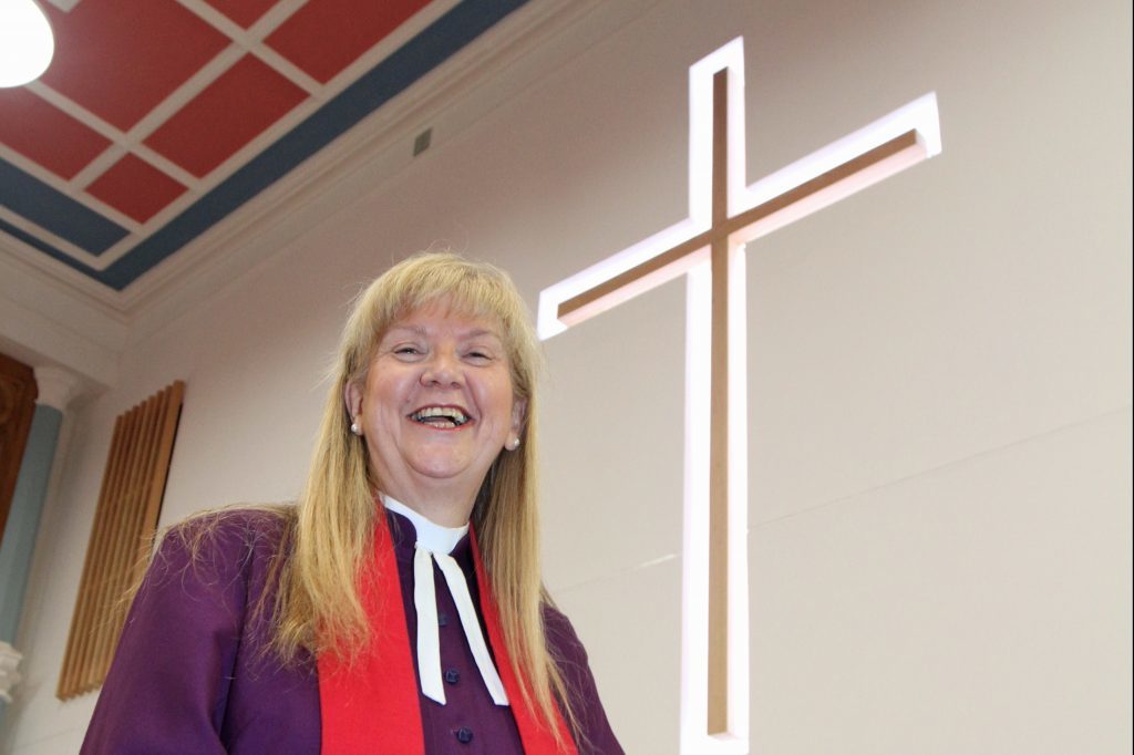 The Rev Barbara Ann Sweetin in the newly renovated sanctuary