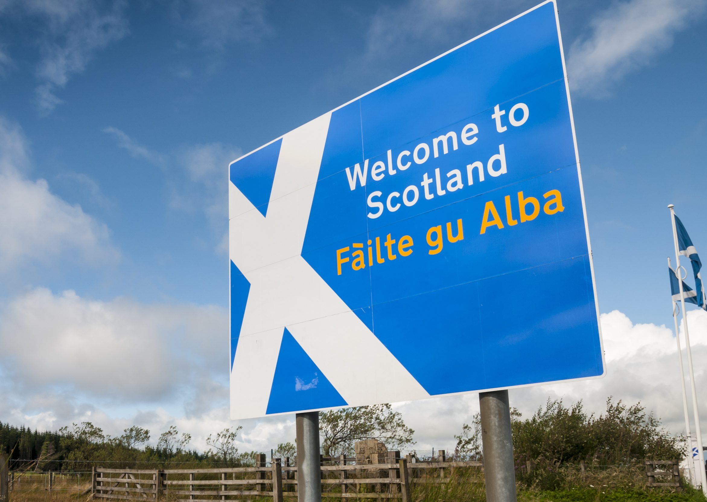 Welcome to Scotland sign at Scottish border