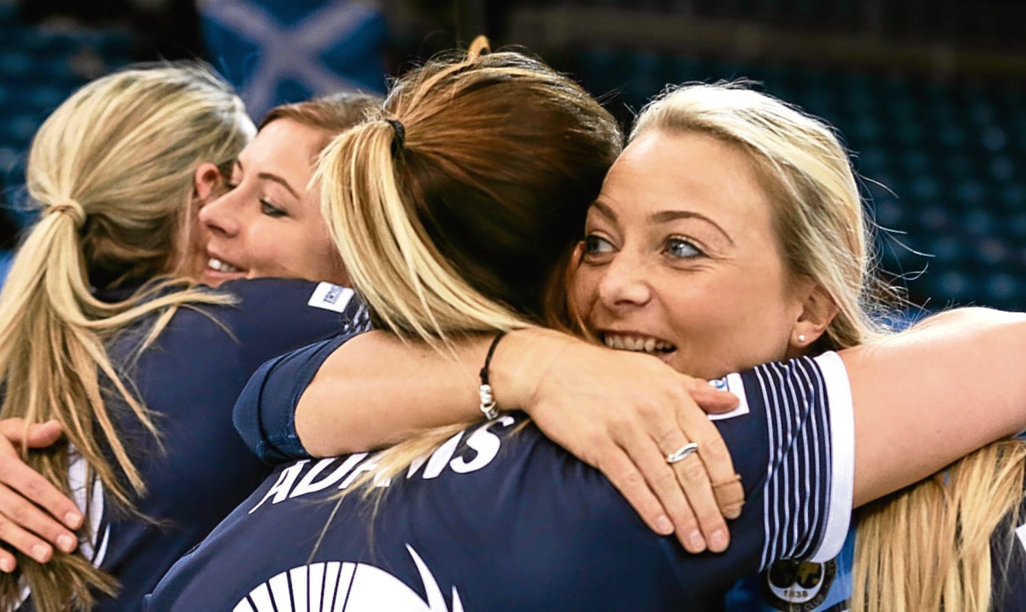 The Scotland women celebrate their victory over Sweden.