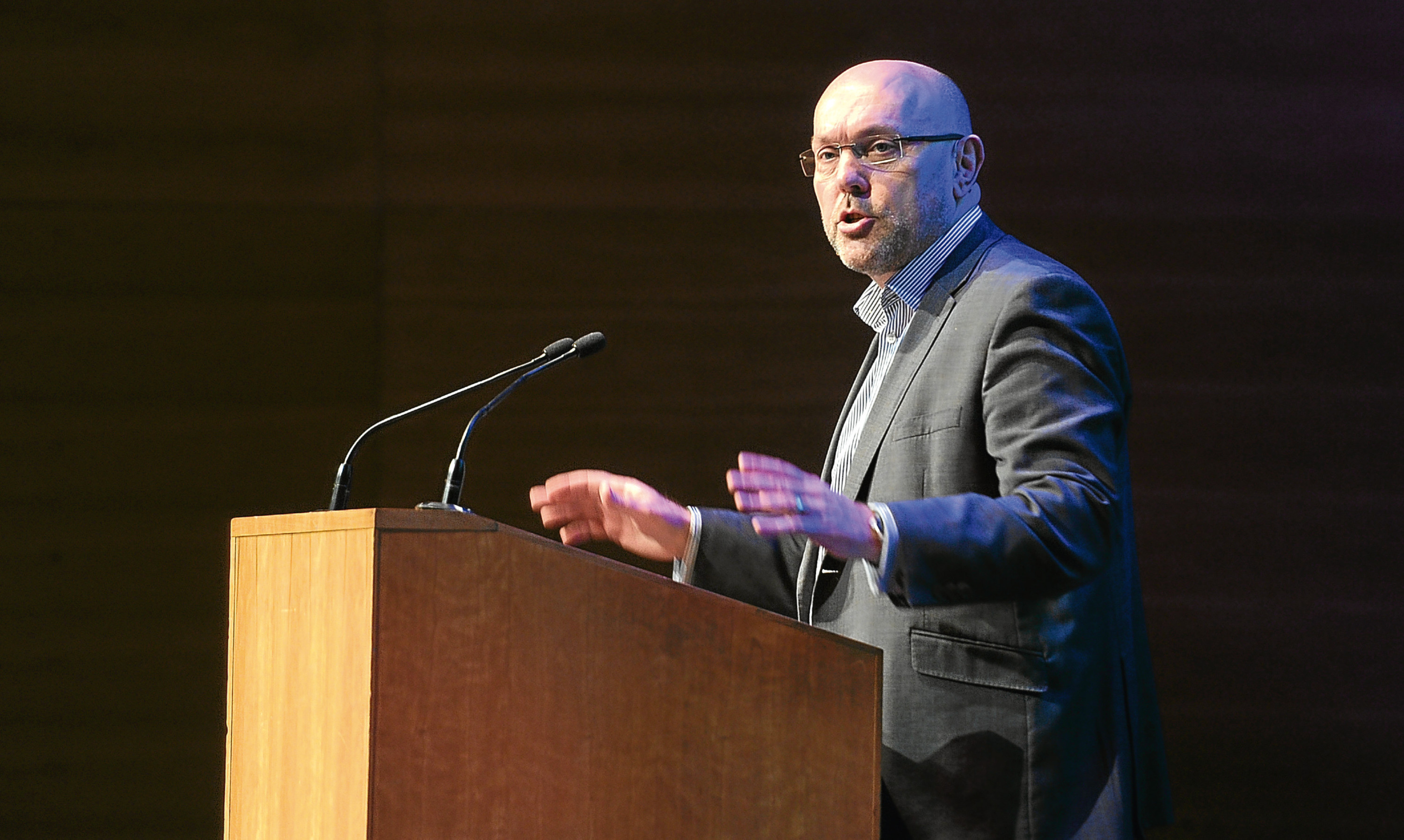 Economic 'agitator' and former SCDI chief executive Ross Martin makes a point during his address to the BID Scotland conference at Perth Concert Hall